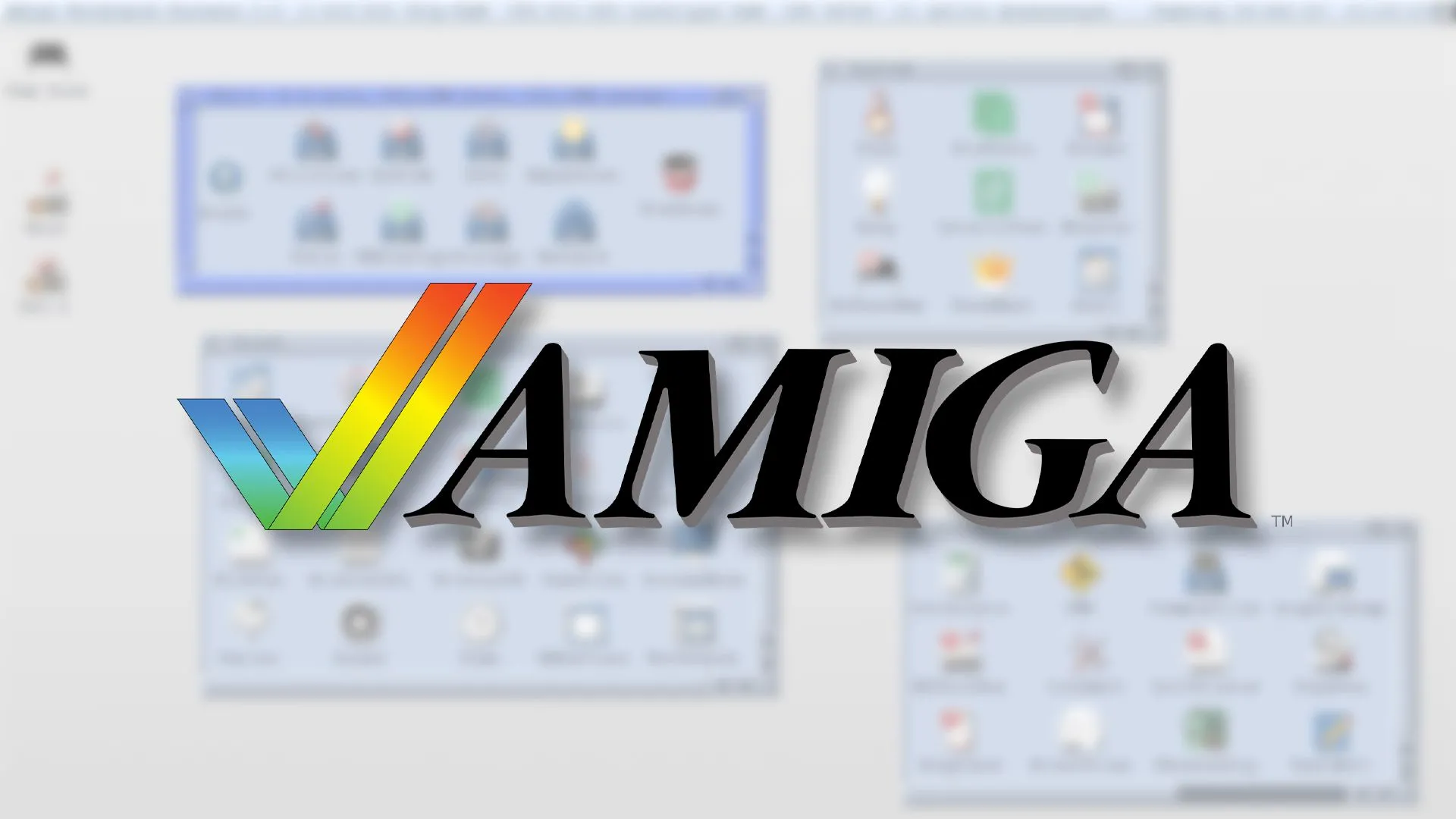 Biểu tượng AmigaOS màu xanh dương trên nền tối, thể hiện bản cập nhật mới cho hệ điều hành cổ điển