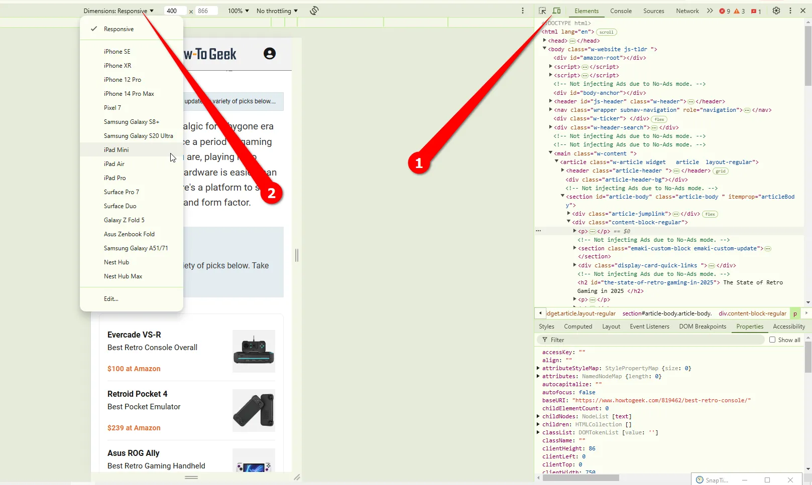 Biểu tượng bật chế độ giả lập thiết bị di động (Responsive Design Mode) trong Chrome DevTools.