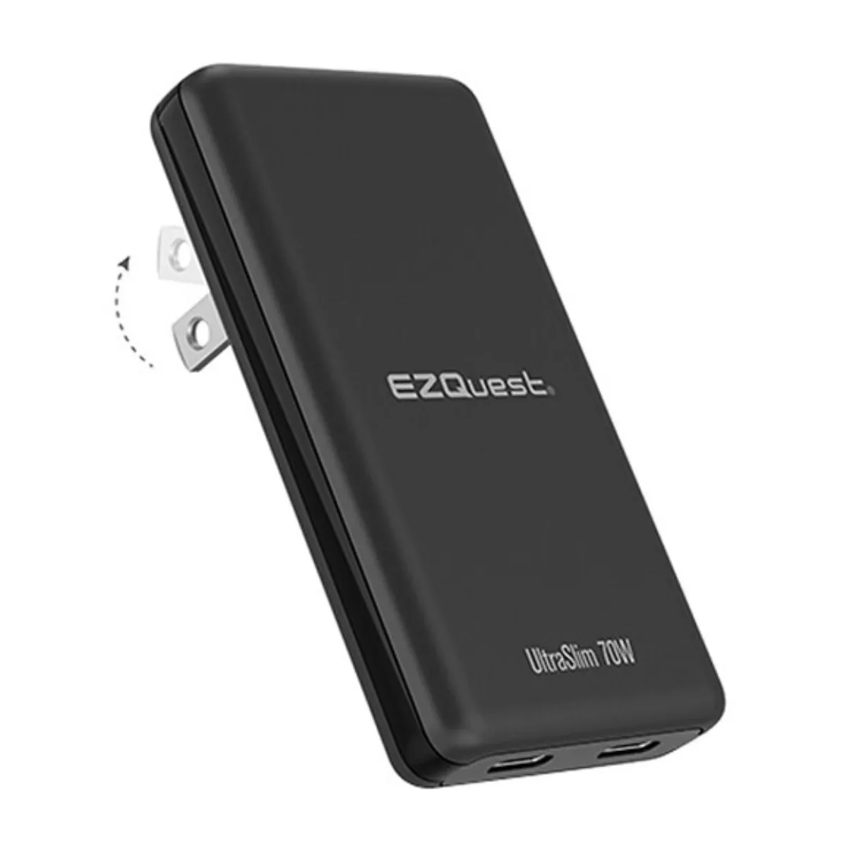 Bộ sạc tường EZQuest UltraSlim 70W GaN II màu trắng với hai cổng USB-C PD và chân cắm gập