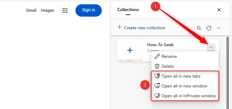 Các cách khác nhau để mở Bộ sưu tập trong Microsoft Edge.