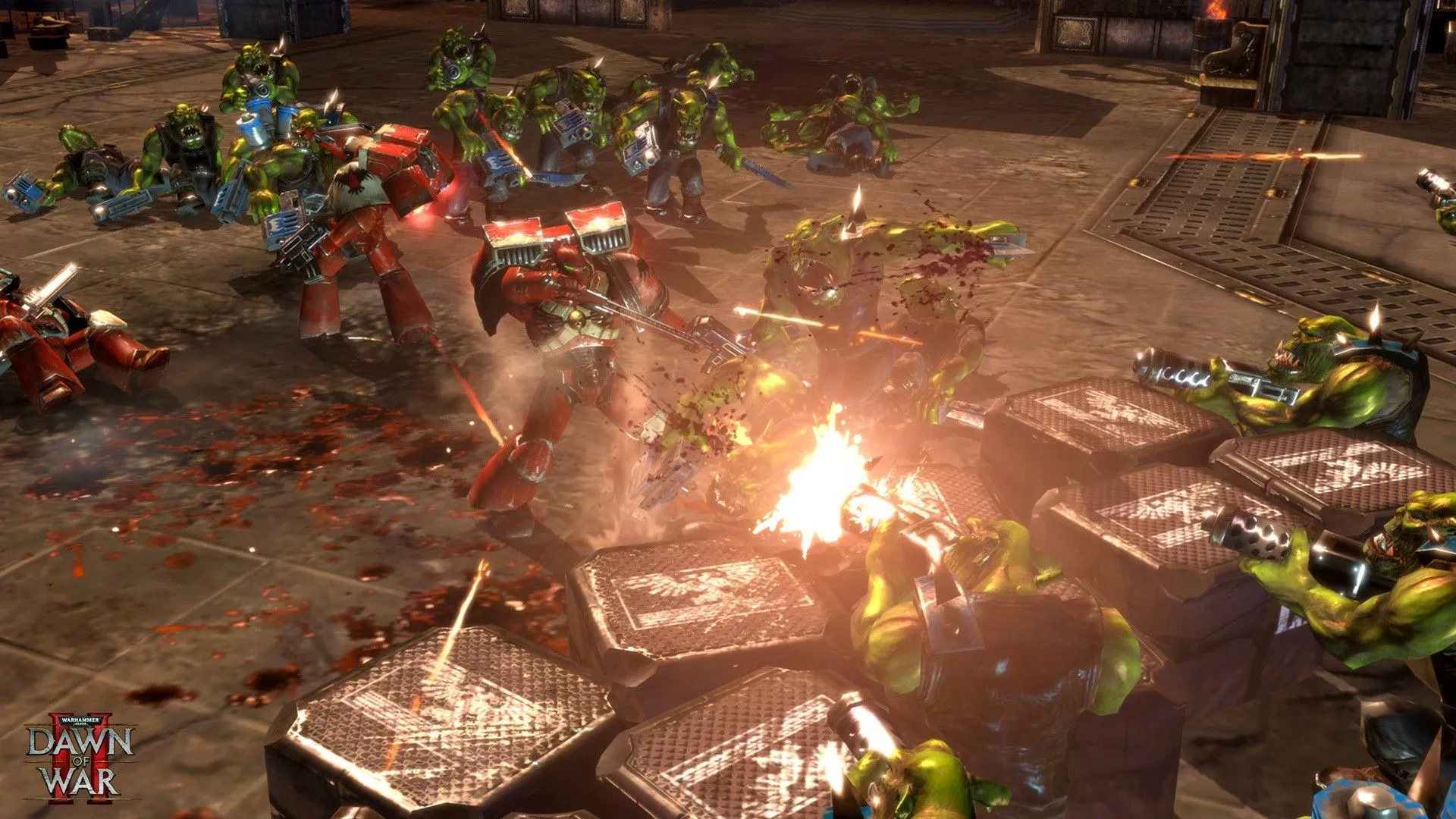 Các đơn vị của người chơi chiến đấu chống lại người ngoài hành tinh trong Warhammer 40000 Dawn of War 2