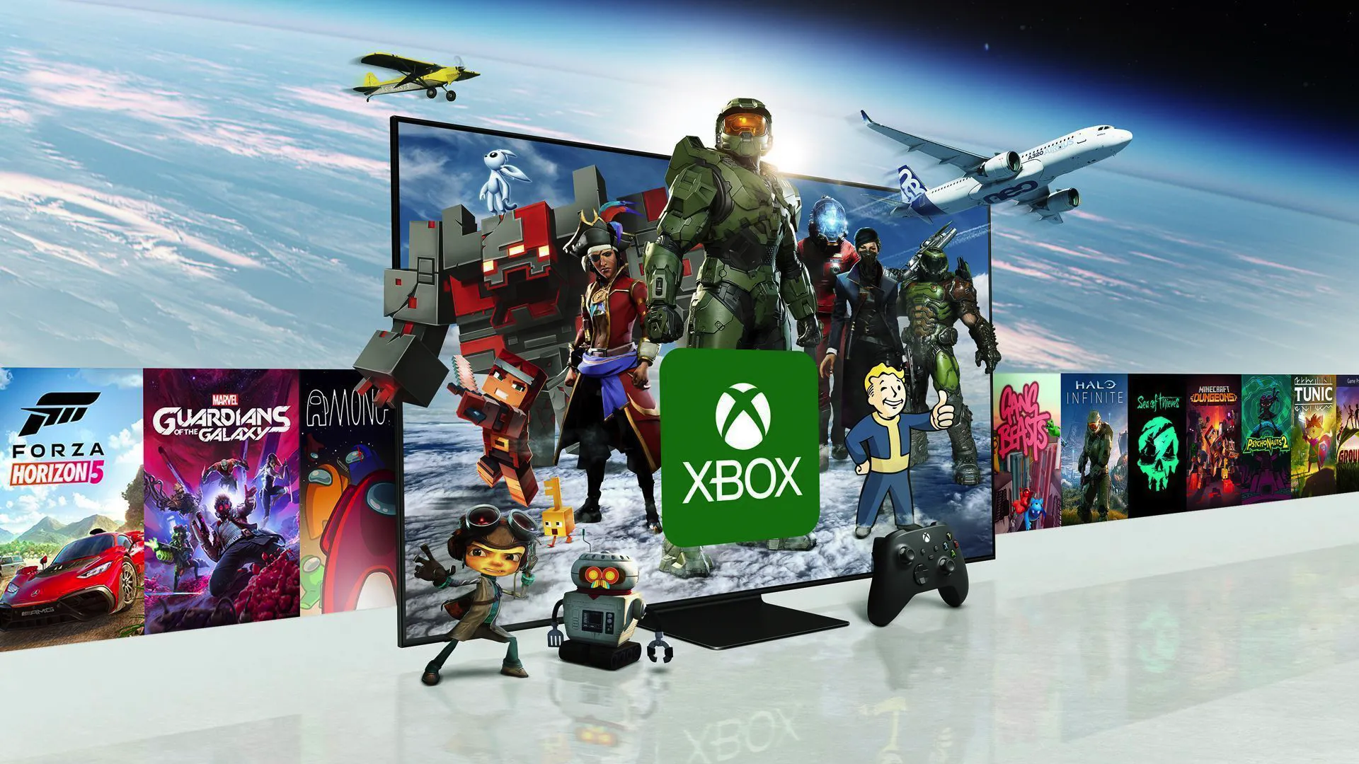 Các nhân vật và thương hiệu game Xbox, bao gồm Master Chief, xuất hiện trên TV thông minh Samsung, thể hiện chiến lược đa nền tảng của Microsoft