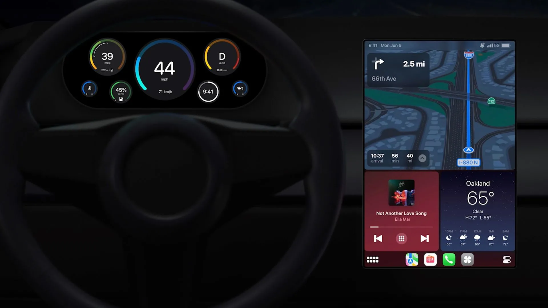 Các tùy chọn đồng hồ hiển thị và tùy chỉnh trên cụm đồng hồ Apple CarPlay thế hệ mới