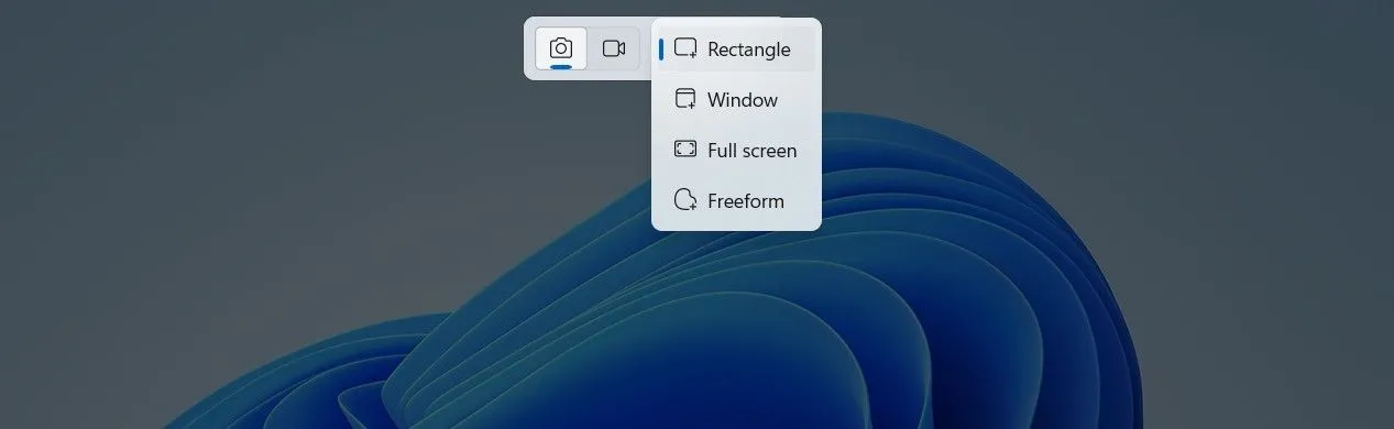 Các tùy chọn hình dạng chụp màn hình đa dạng của Snipping Tool, bao gồm hình chữ nhật và tự do