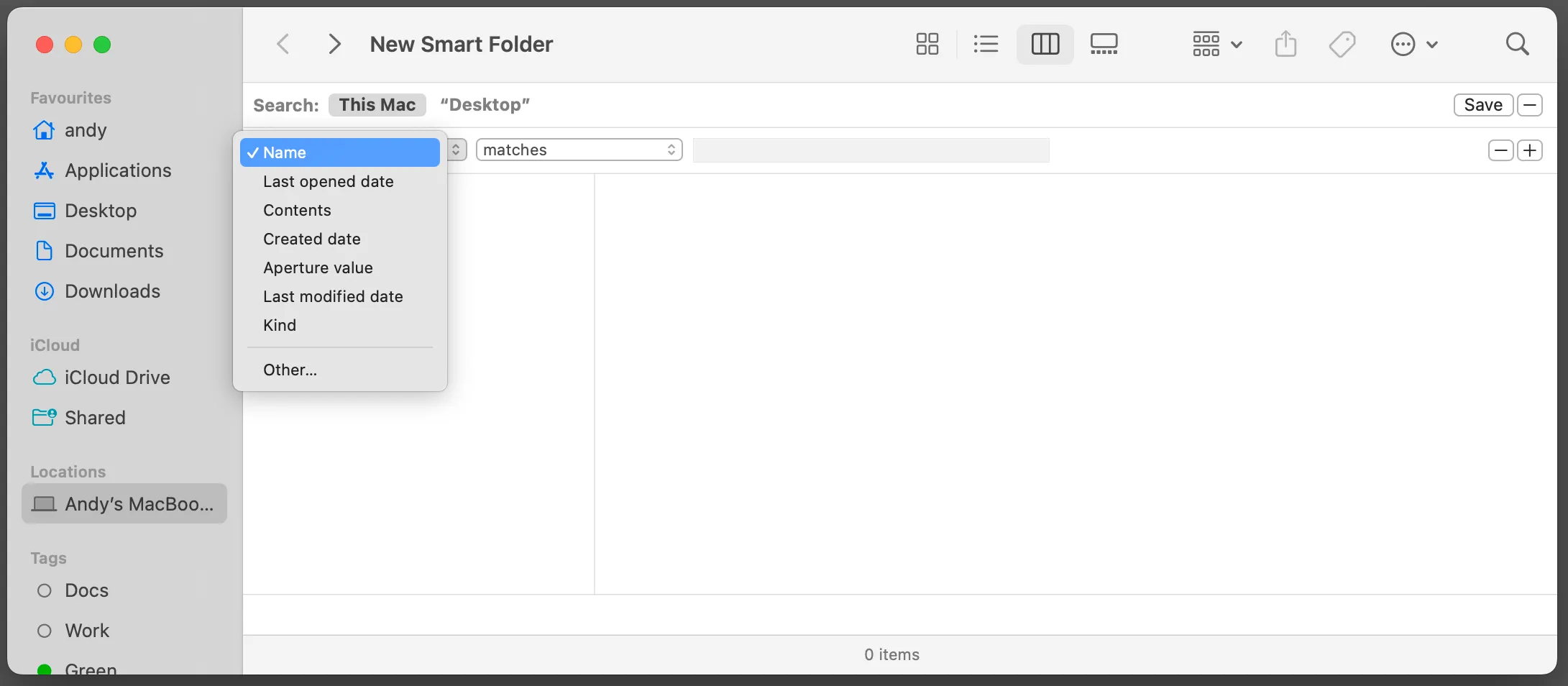 Các tùy chọn tìm kiếm và tiêu chí lọc nâng cao của Smart Folder trong Finder