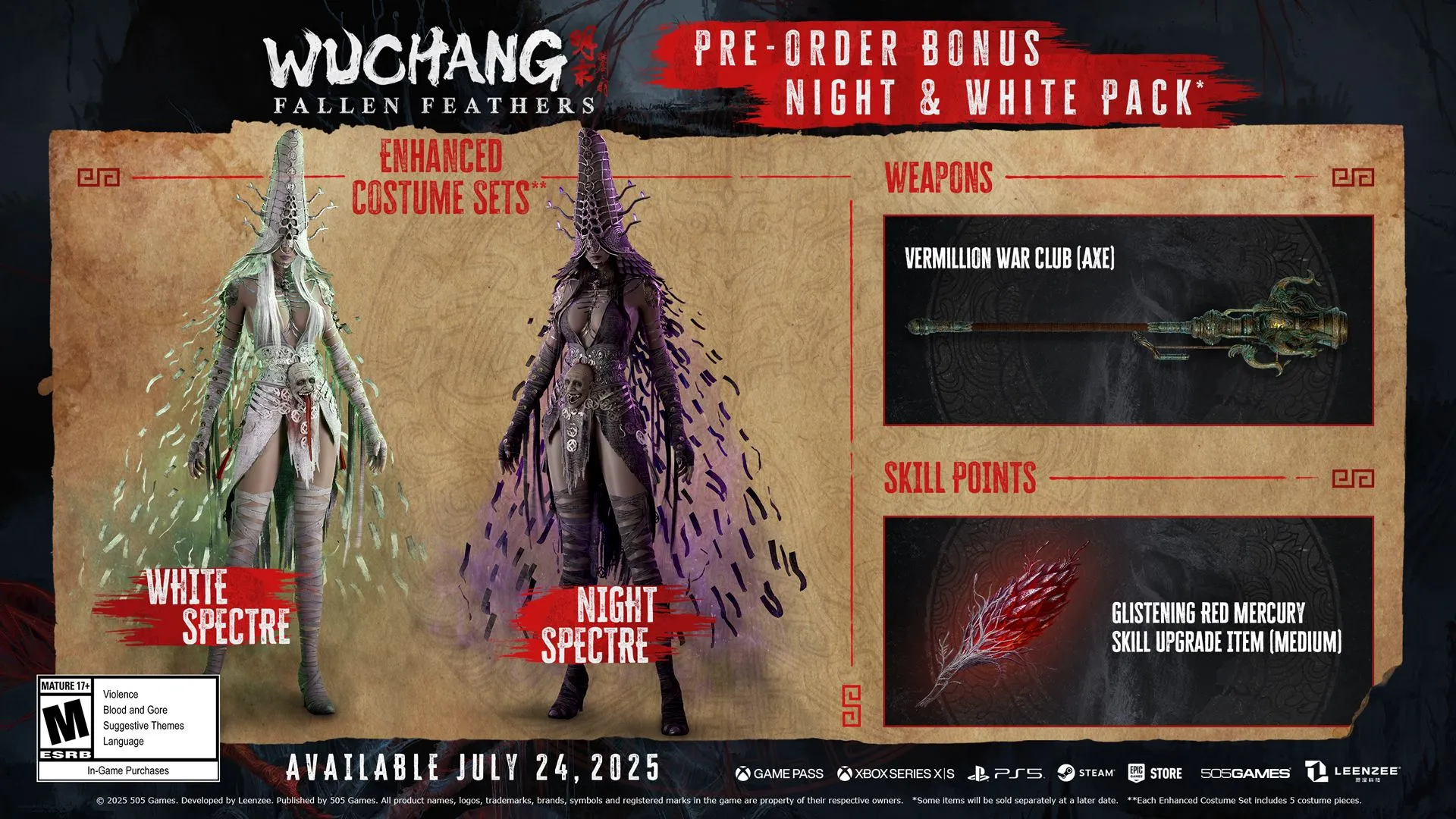 Các ưu đãi đặt trước cho game Wuchang: Fallen Feathers, minh họa cho bonus kỹ thuật số.