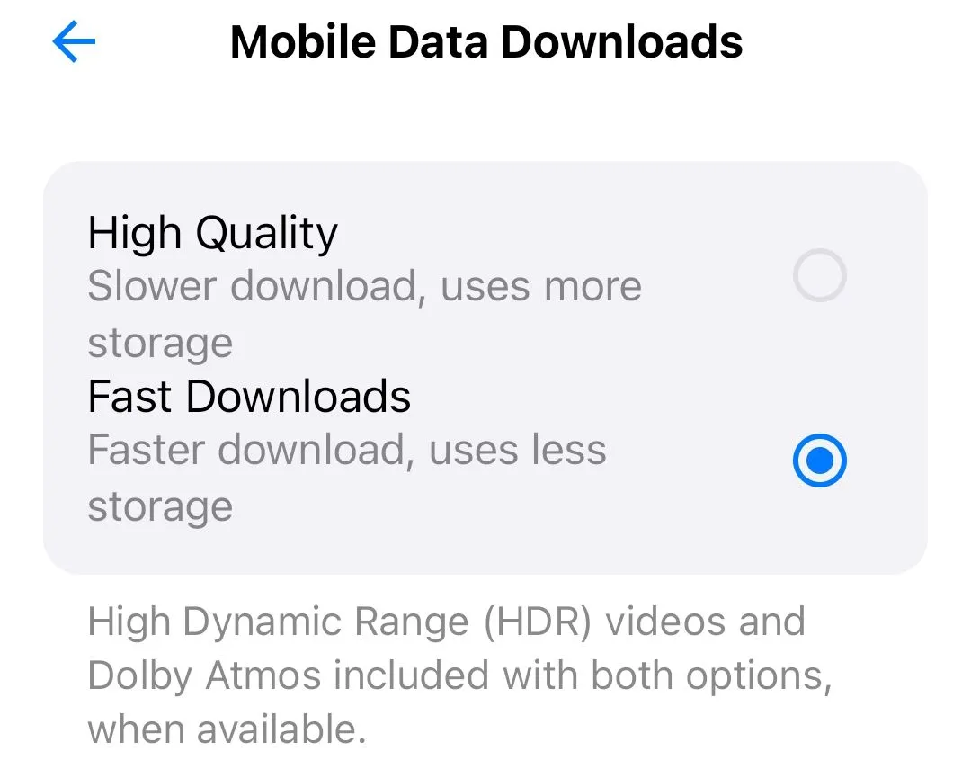 Cài đặt tùy chọn tải xuống dữ liệu di động trên ứng dụng Apple TV+ Android