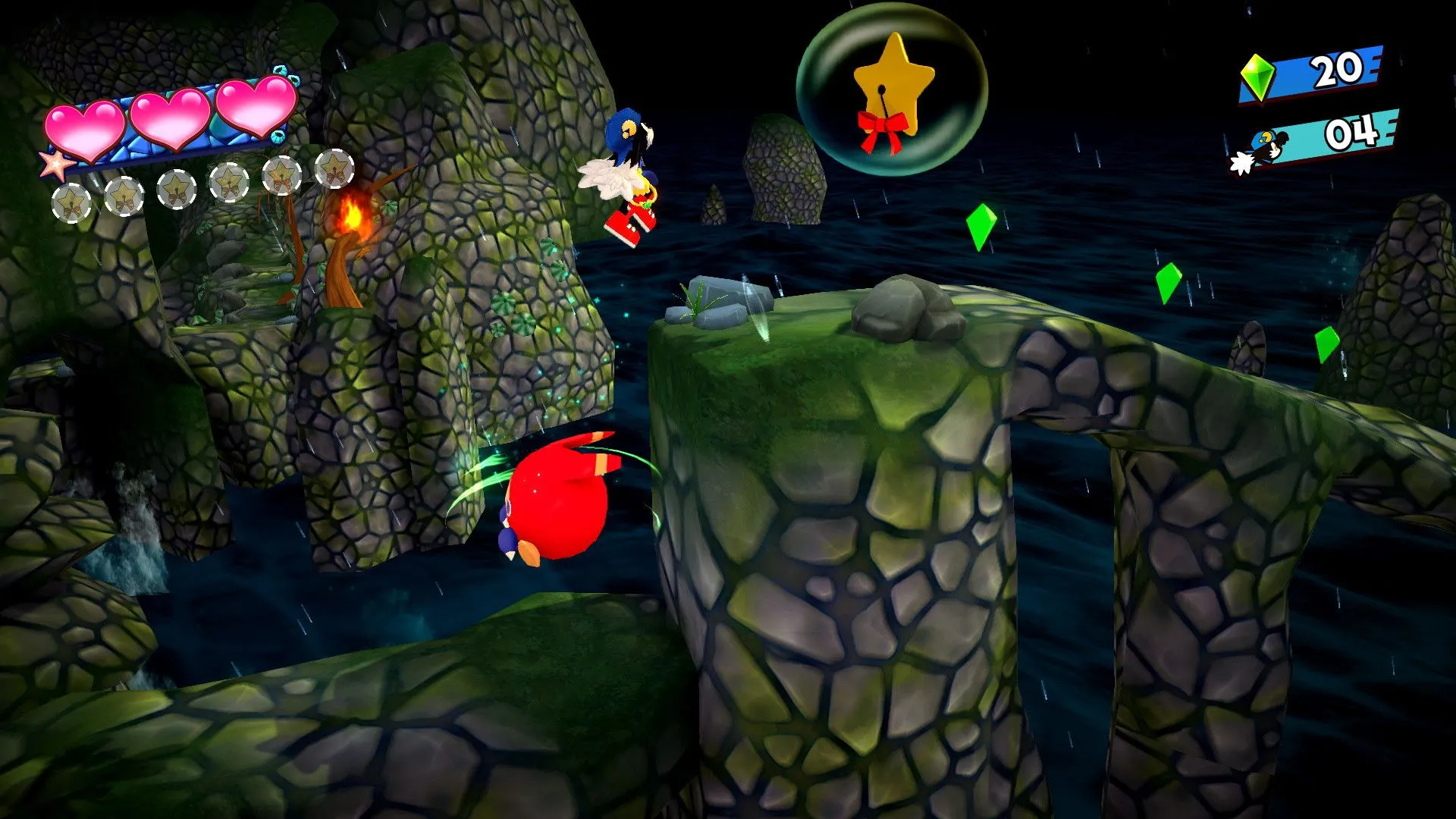 Cảnh gameplay từ Klonoa: Phantasy Reverie cho thấy nhân vật Klonoa chạy trên một con đường 2D trong môi trường 3D sống động.