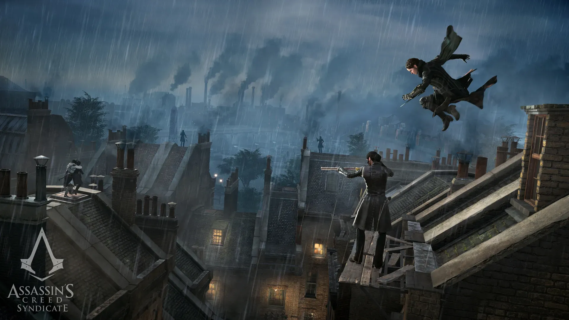 Cặp song sinh Jacob và Evie Frye trên nóc nhà London trong Assassin's Creed Syndicate