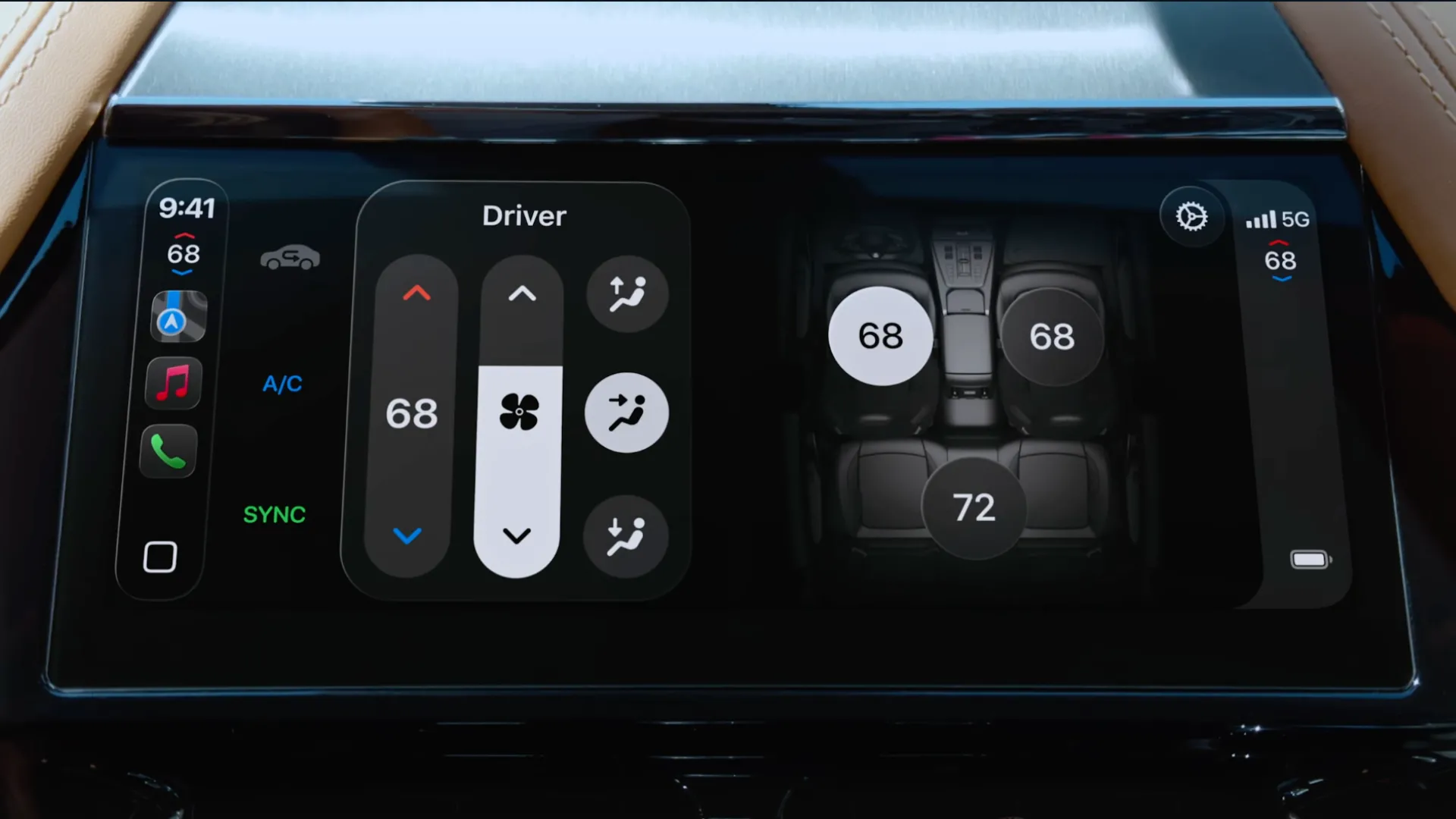 CarPlay Ultra với các điều khiển chức năng xe như điều hòa