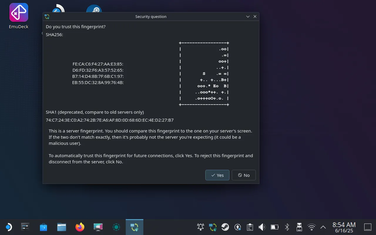 Chấp nhận kết nối vân tay để liên kết Steam Deck làm client KVM.