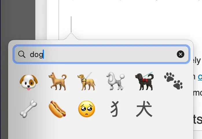 Chèn biểu tượng cảm xúc hình chó trên macOS.