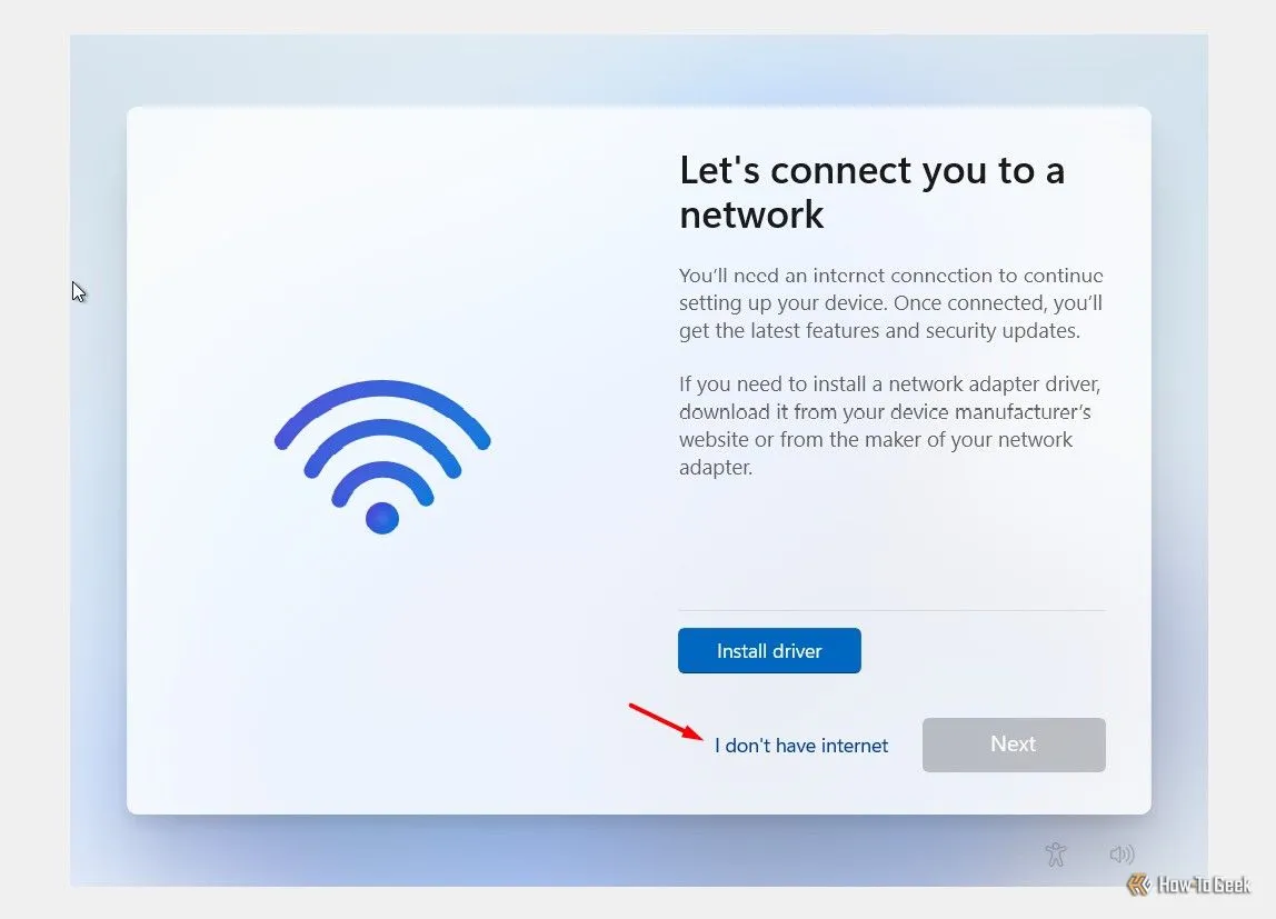 Chọn &quot;I Don't Have Internet&quot; (Tôi không có internet) khi cài đặt Windows 11 để tránh cài bloatware