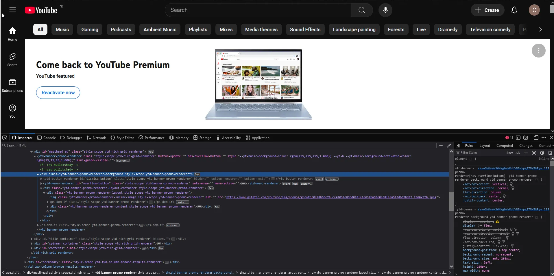 Chọn và xóa tạm thời một phần tử HTML (ví dụ: thẻ div) trên trang web bằng Công cụ nhà phát triển.