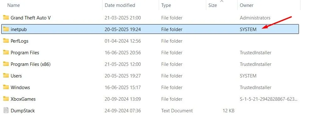 Cột &quot;Owner&quot; hiển thị quyền sở hữu thư mục trong File Explorer