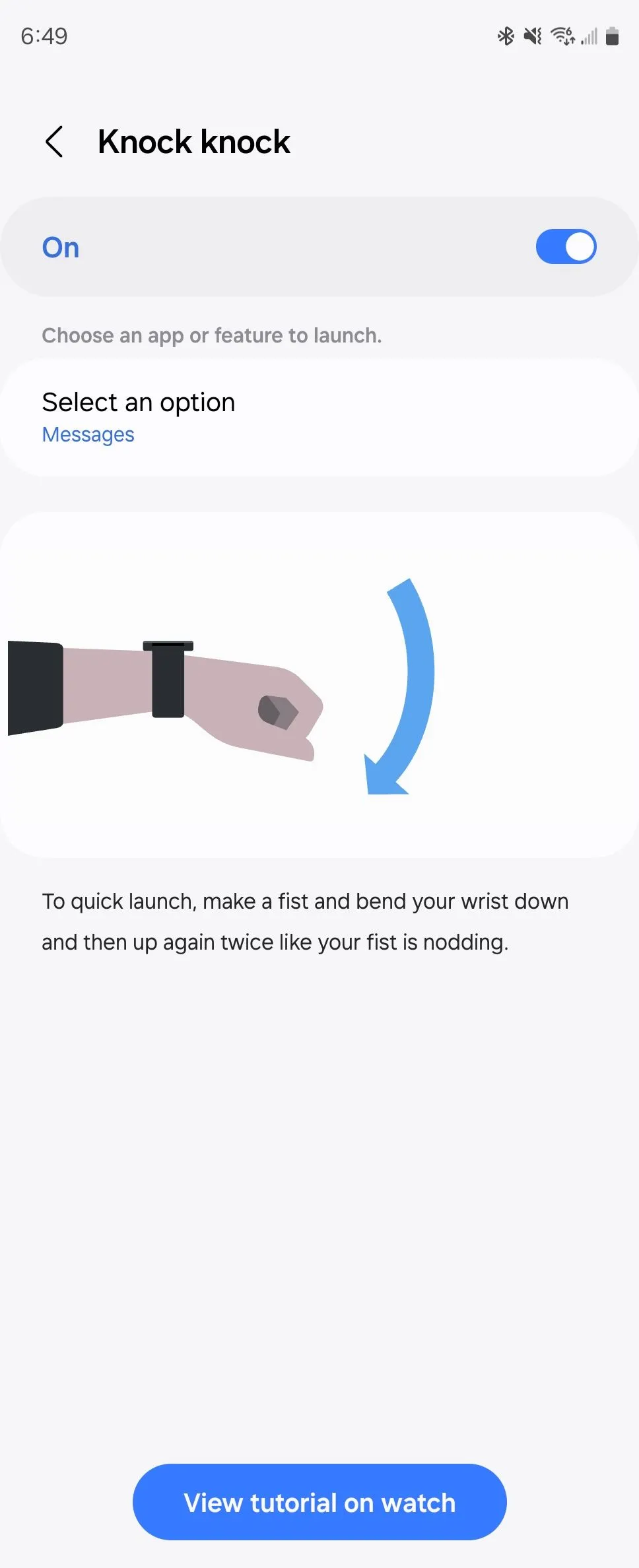 Cử chỉ gõ cửa (Knock Knock) cho Galaxy Watch trong ứng dụng Samsung Wearable