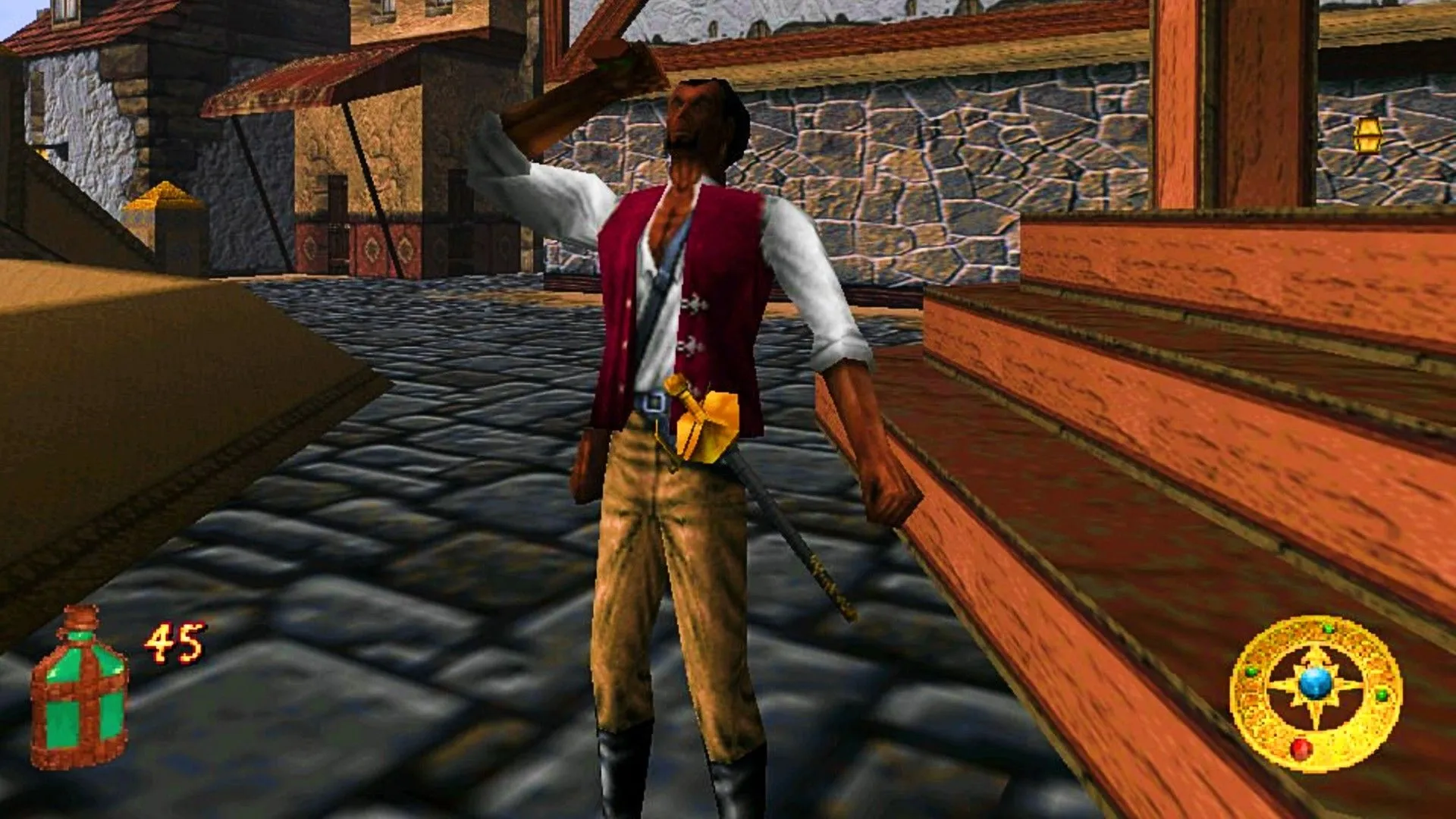 Cyrus đang uống thuốc trên đường phố trong The Elder Scrolls Adventures Redguard, một tựa game spin-off ít được biết đến