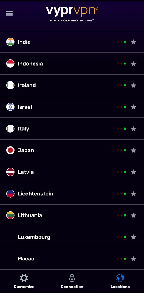 Danh sách các máy chủ của VyprVPN