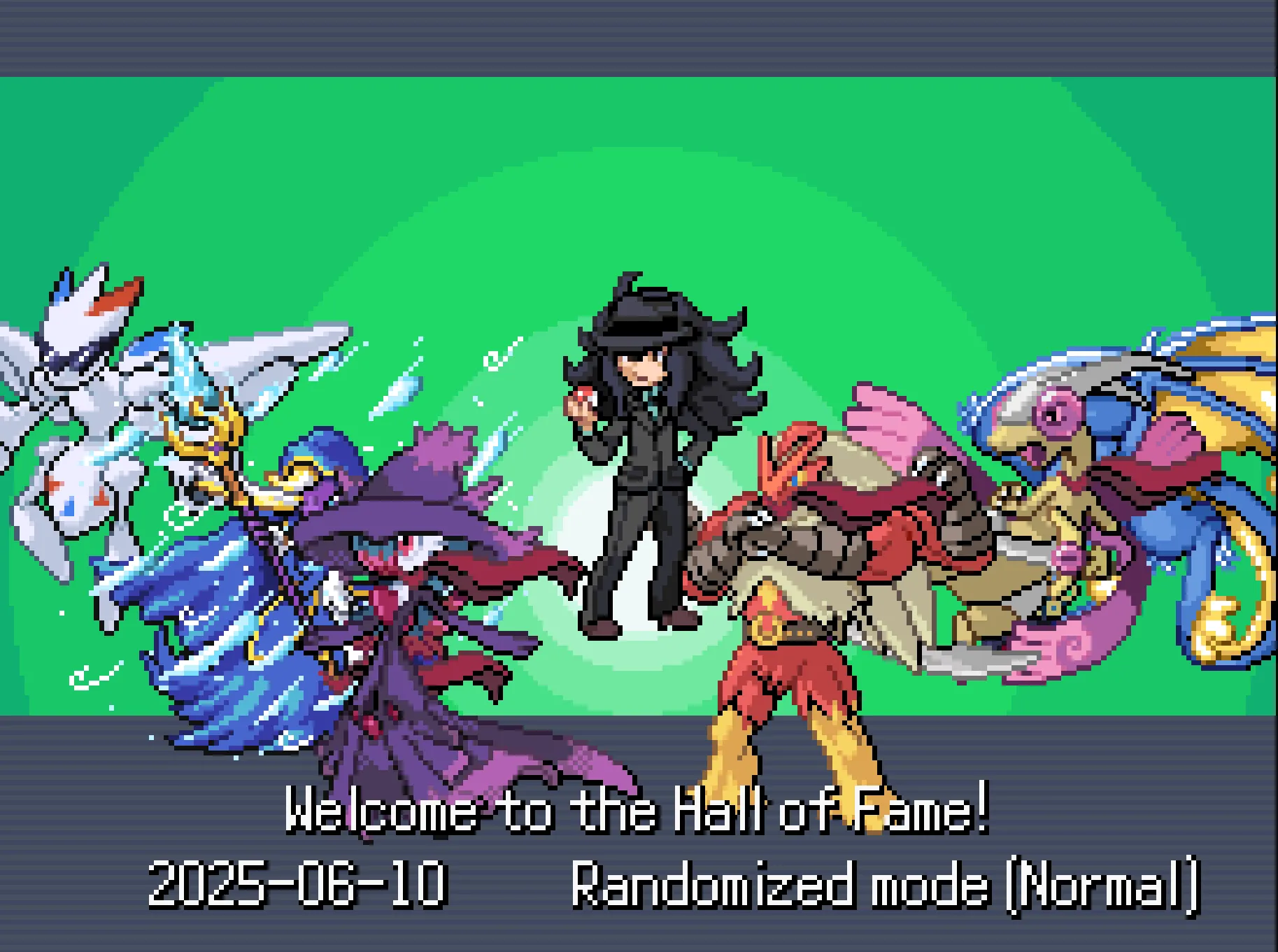 Đội hình Hall of Fame với các Pokémon đã hợp nhất trong Pokémon Infinite Fusion.