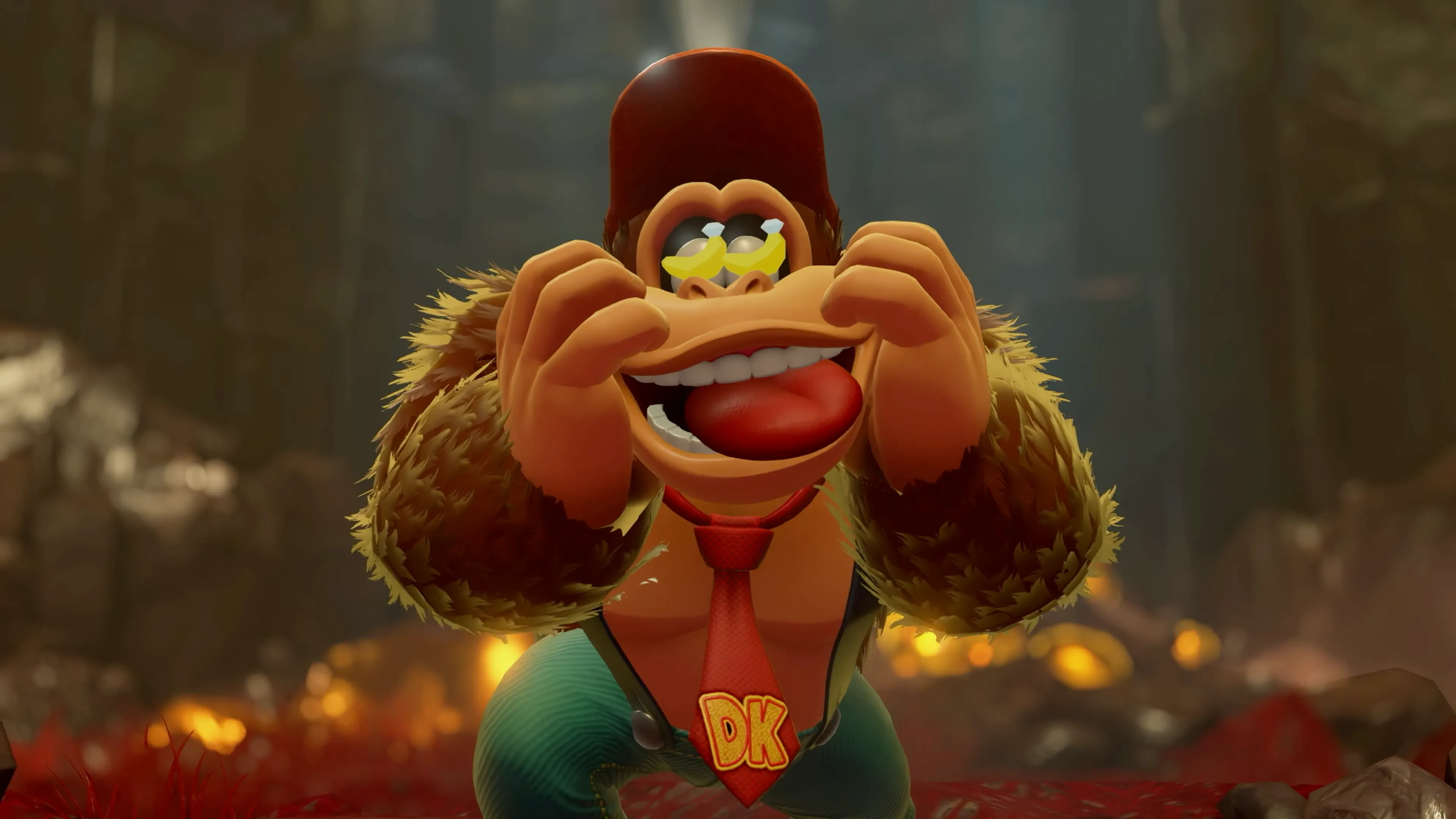 Donkey Kong với đôi mắt hình quả chuối đầy ngưỡng mộ trong Donkey Kong Bananza, đại diện cho niềm hy vọng về tương lai của Switch 2
