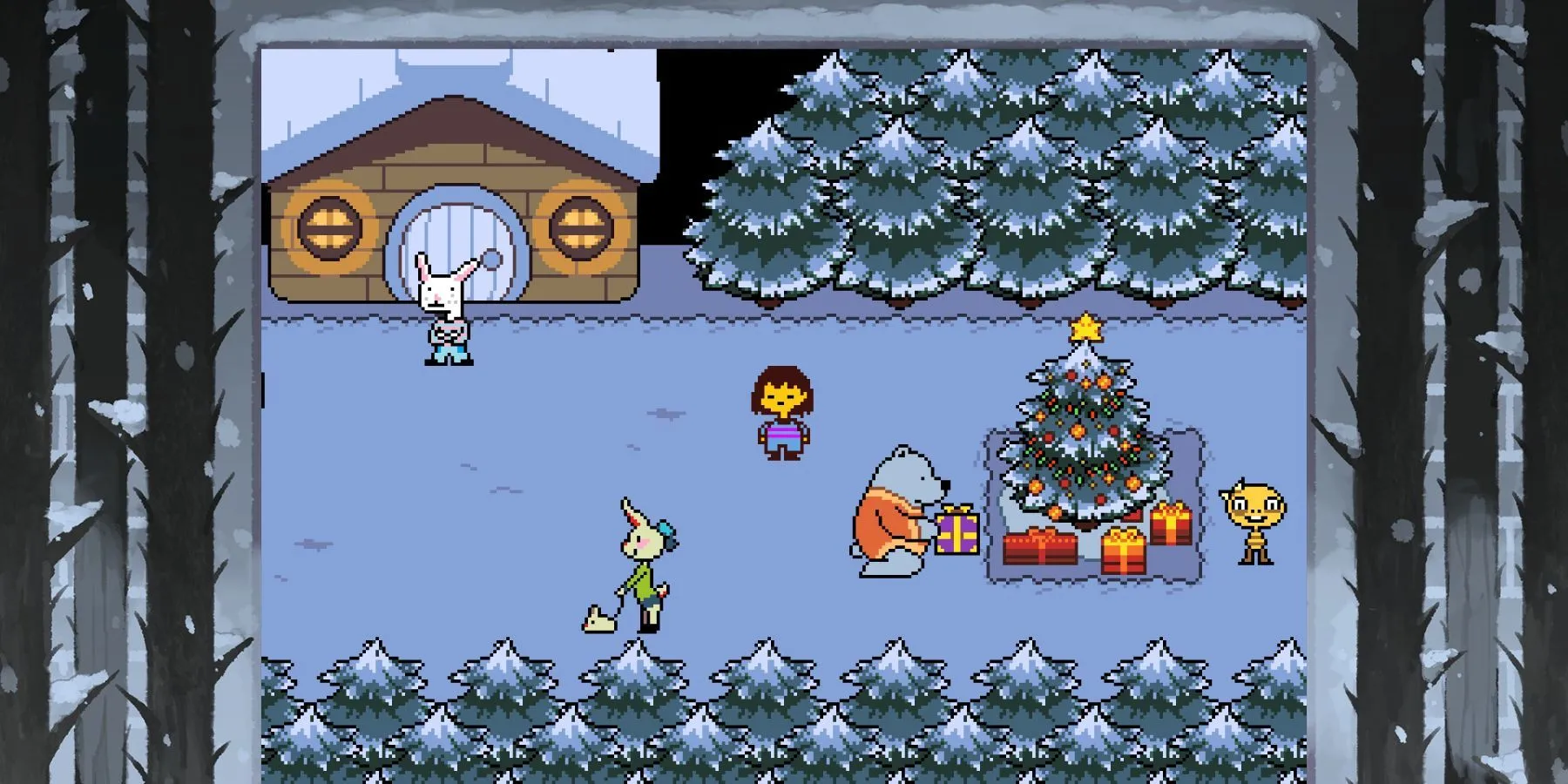 Frisk và Sans trong một cảnh đối thoại hài hước của Undertale.