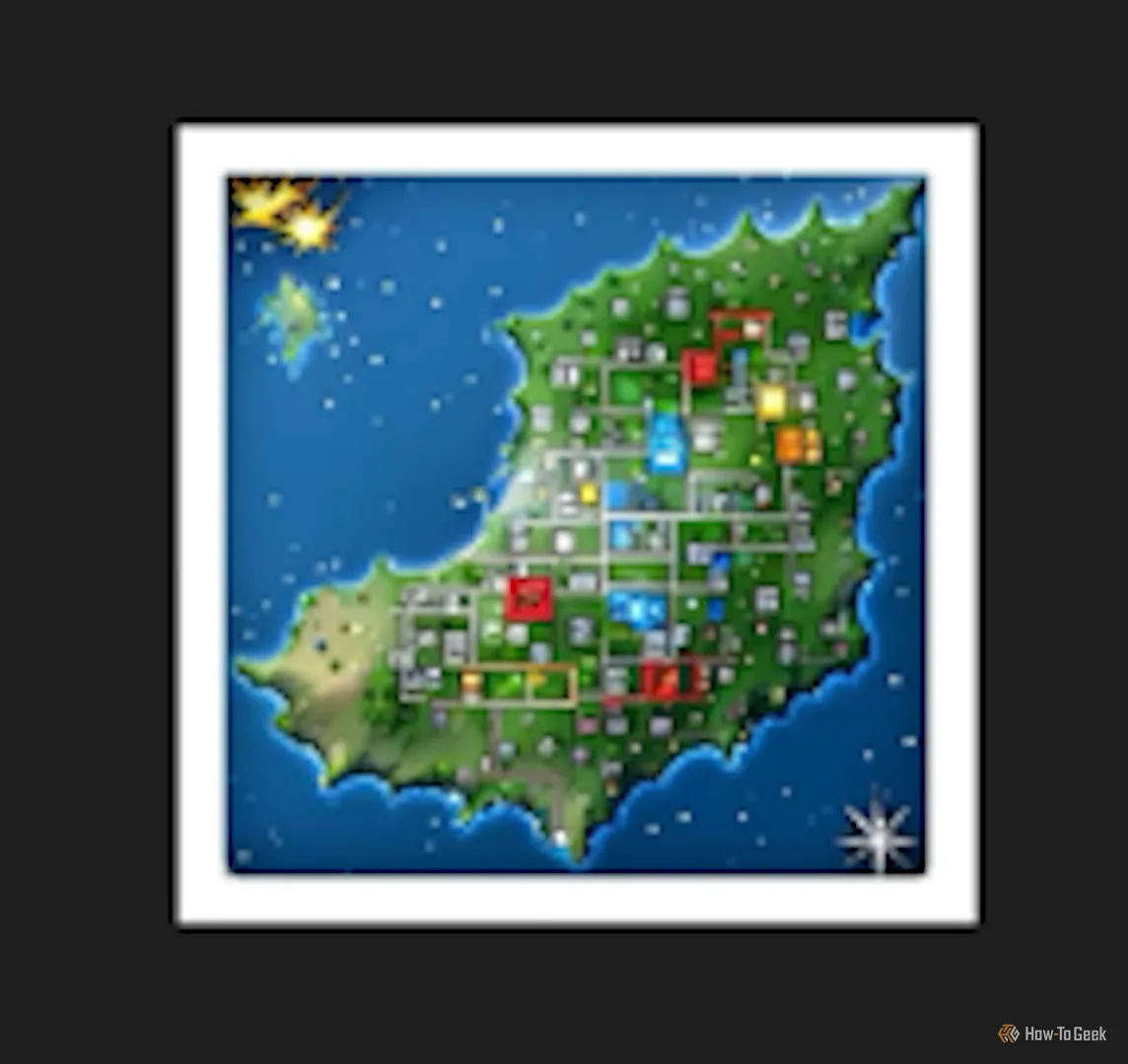 Genmoji bản đồ game nhập vai (RPG) với phong cách cổ điển, một thành quả thú vị từ tính năng AI tạo sinh của Apple.