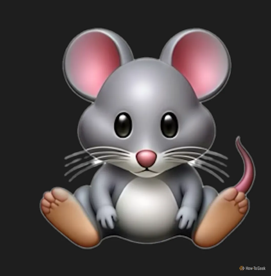 Genmoji chuột với bàn chân người lớn và rõ ràng, một ví dụ về hình ảnh AI gây khó chịu của Apple Genmoji.