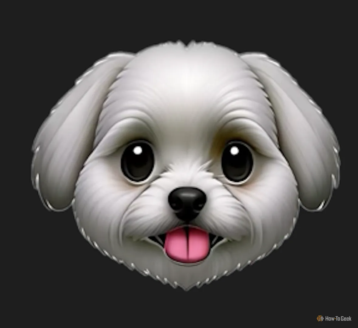 Genmoji khuôn mặt chó Maltese, biểu tượng cảm xúc tùy chỉnh được tạo bằng AI từ Apple Intelligence.