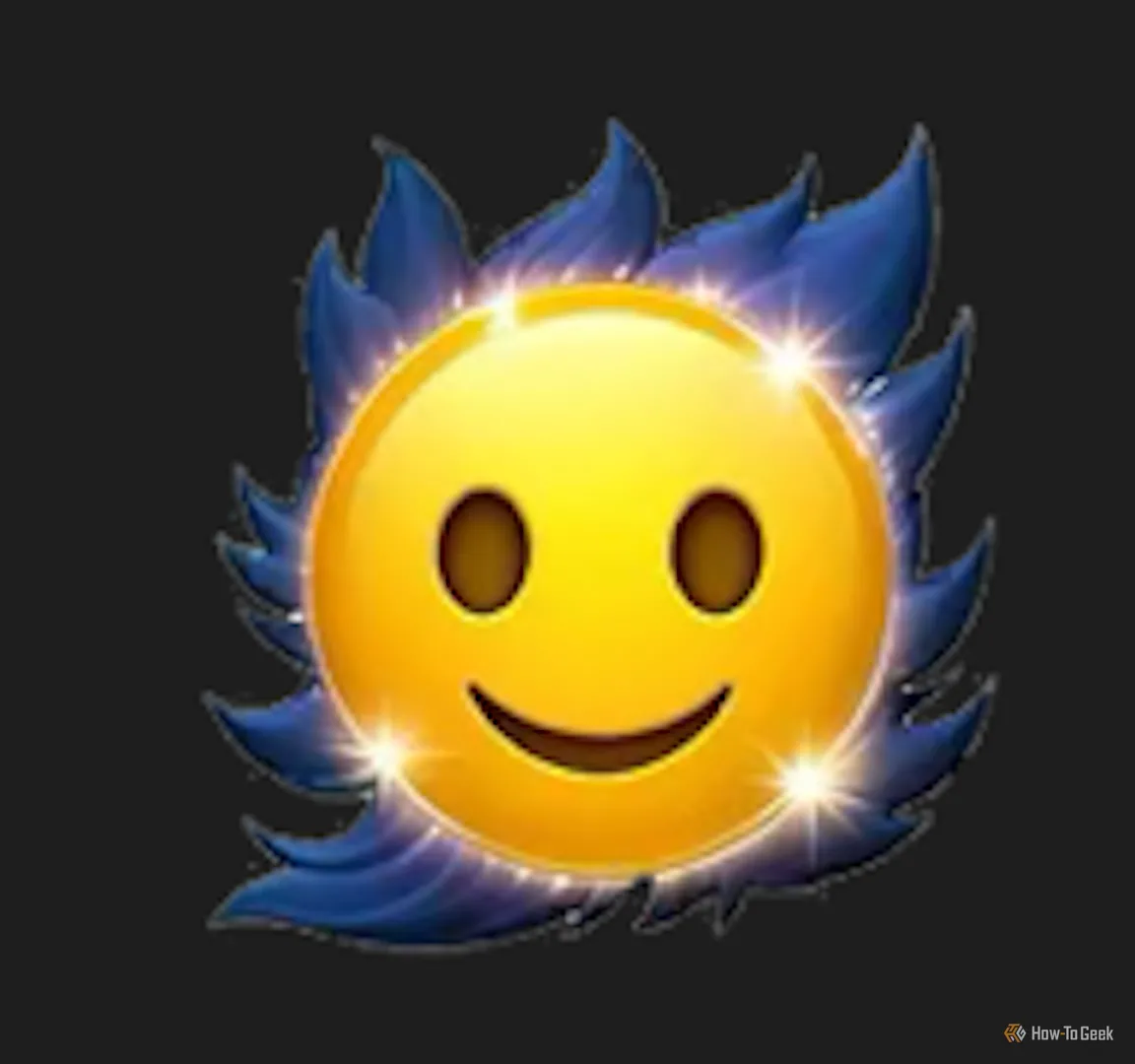 Genmoji khuôn mặt emoji với ngọn lửa xanh bùng cháy, một kết quả &quot;kinh dị&quot; khác từ Genmoji AI gợi nhớ Final Fantasy.
