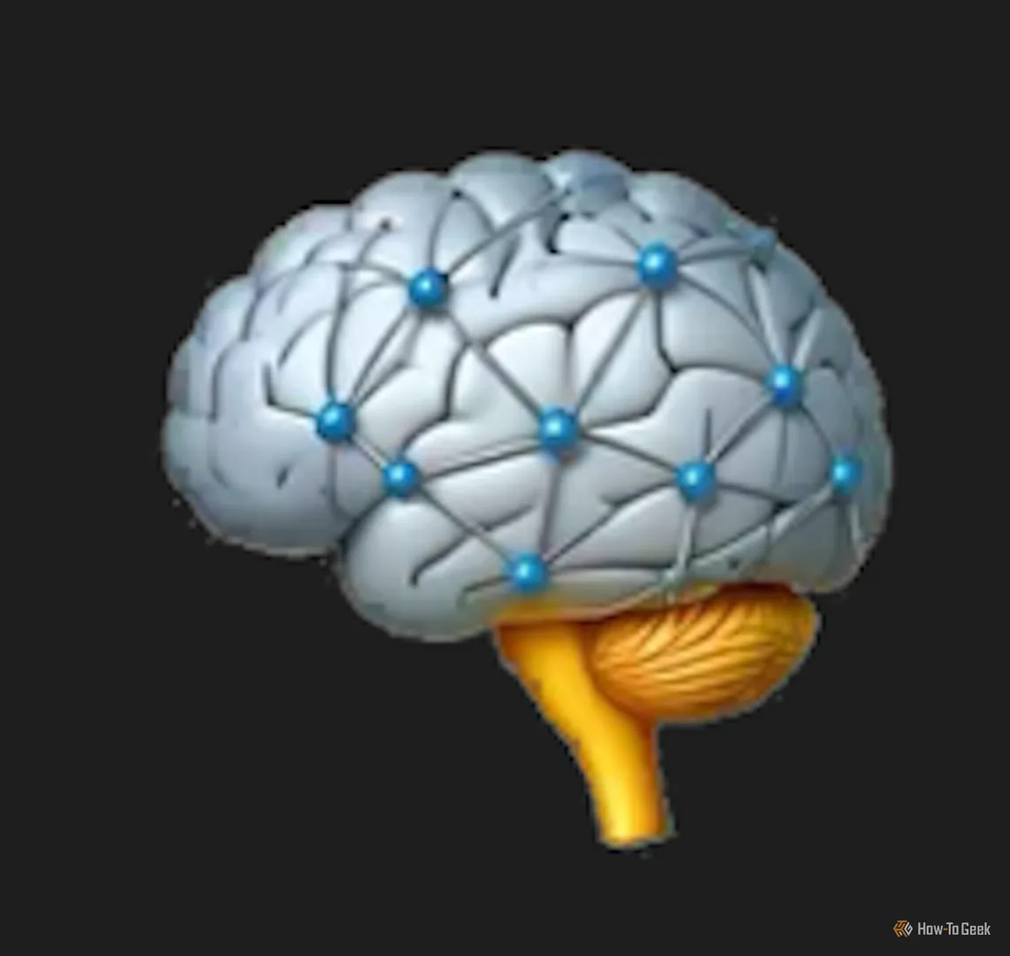 Genmoji não cybernetic kết hợp với cuống não hữu cơ, phản ánh cách AI Genmoji tự hình dung về bản thân.
