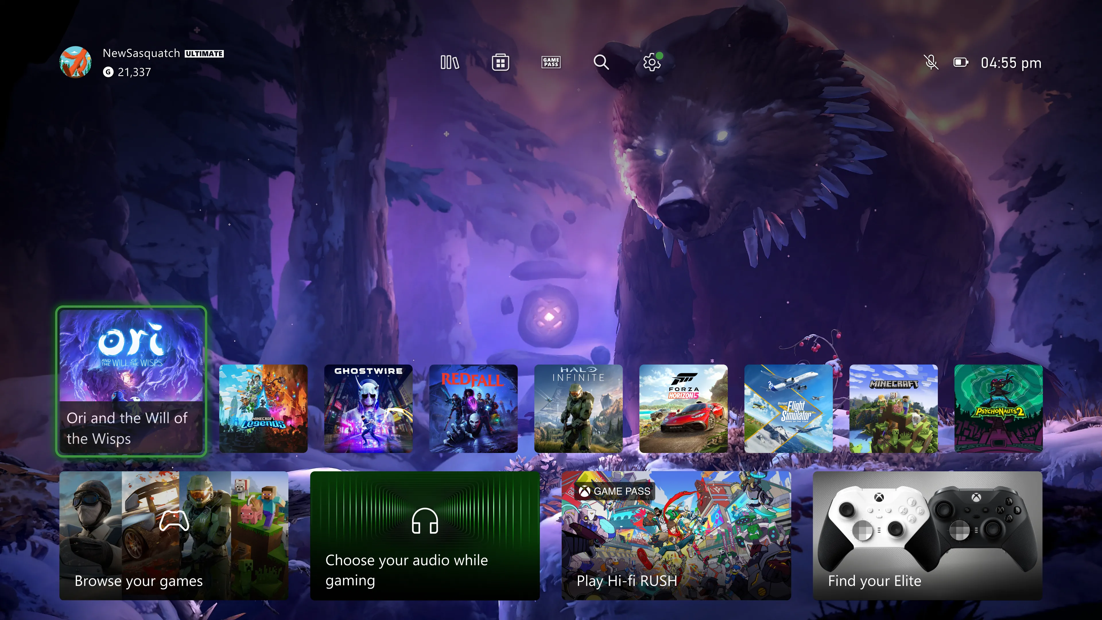 Giao diện chính Xbox với menu truy cập nhanh, minh họa trải nghiệm người dùng hiện tại và tiềm năng cải tiến cho handheld