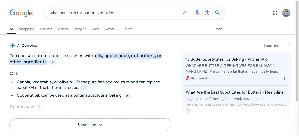 Giao diện Google Search năm 2024 với AI Overviews từ Gemini AI hiển thị câu trả lời trực tiếp