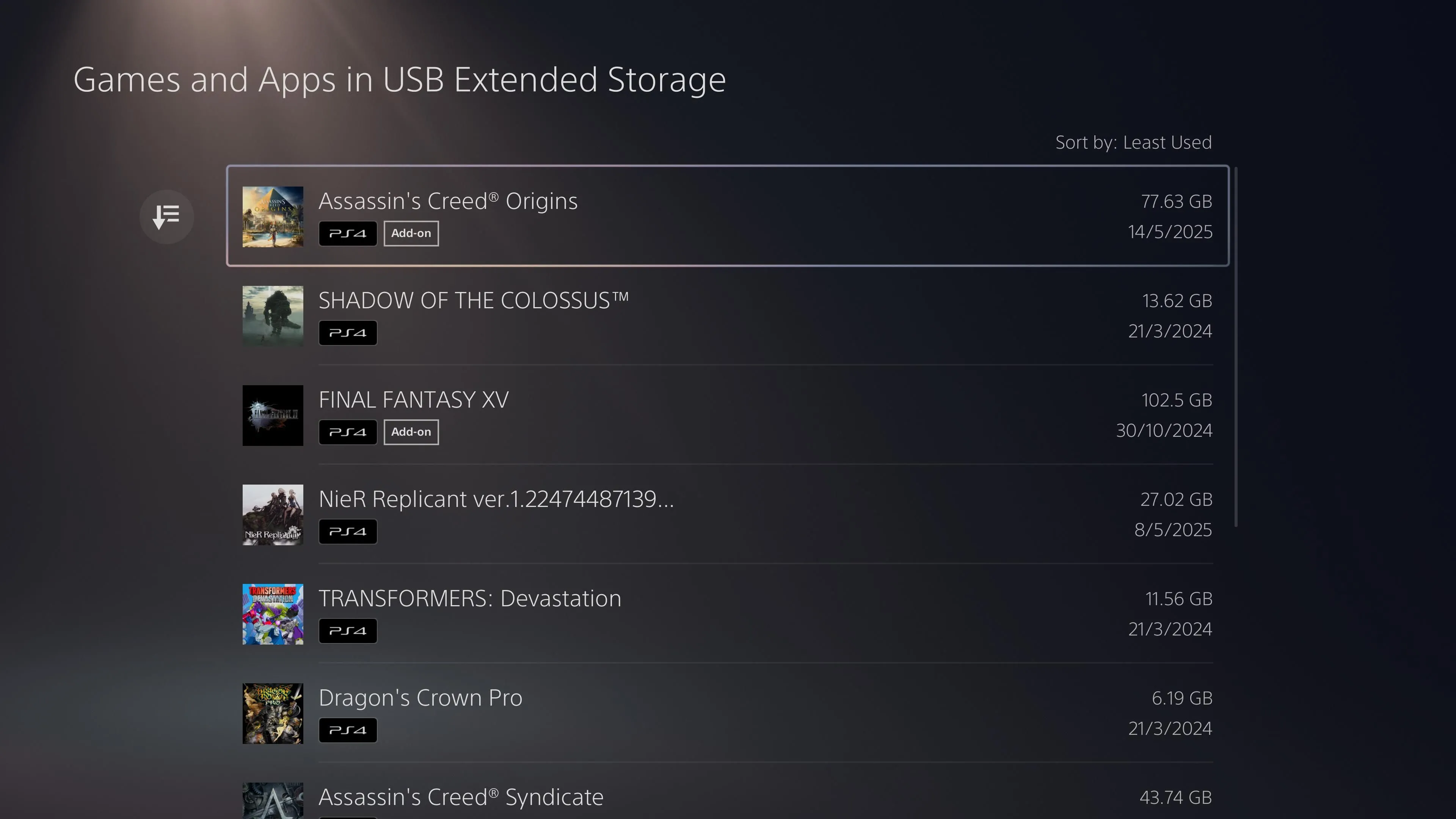 Giao diện quản lý bộ nhớ mở rộng trên PlayStation 5