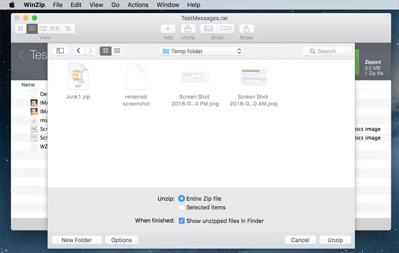 Giao diện quen thuộc của phần mềm nén giải nén WinZip phiên bản dành cho macOS.