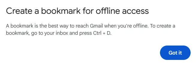 Giao diện tạo dấu trang (bookmark) cho Gmail để truy cập ngoại tuyến nhanh chóng.