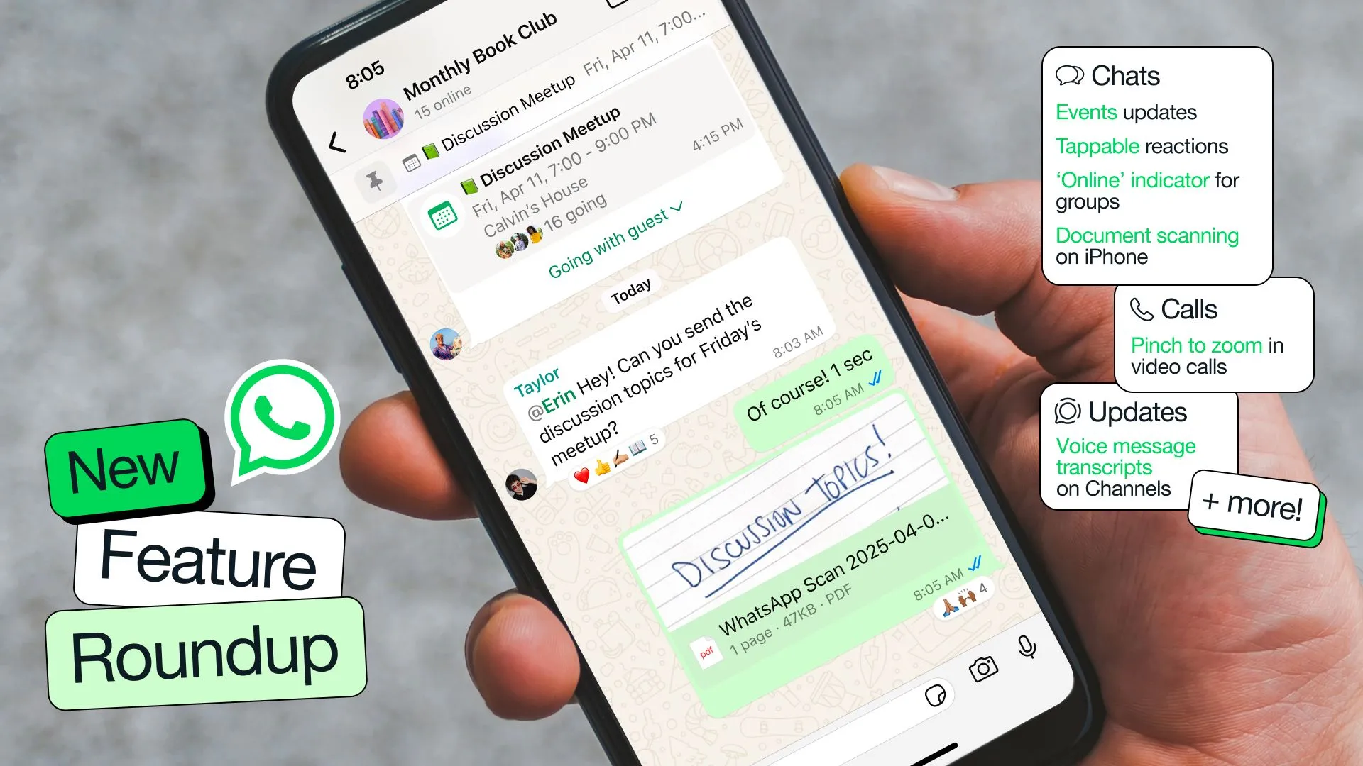 Giao diện tin tức WhatsApp hiển thị các tính năng mới được cập nhật trên màn hình điện thoại