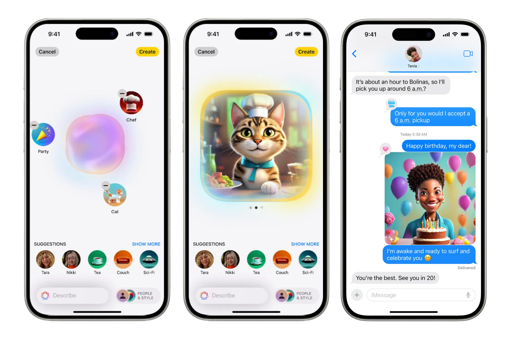 Giao diện tính năng Image Playground của Apple đang hoạt động trên iPhone, minh họa khả năng tạo hình ảnh động hoặc minh họa, có thể dùng để thiết kế ảnh bìa playlist trong Apple Music.