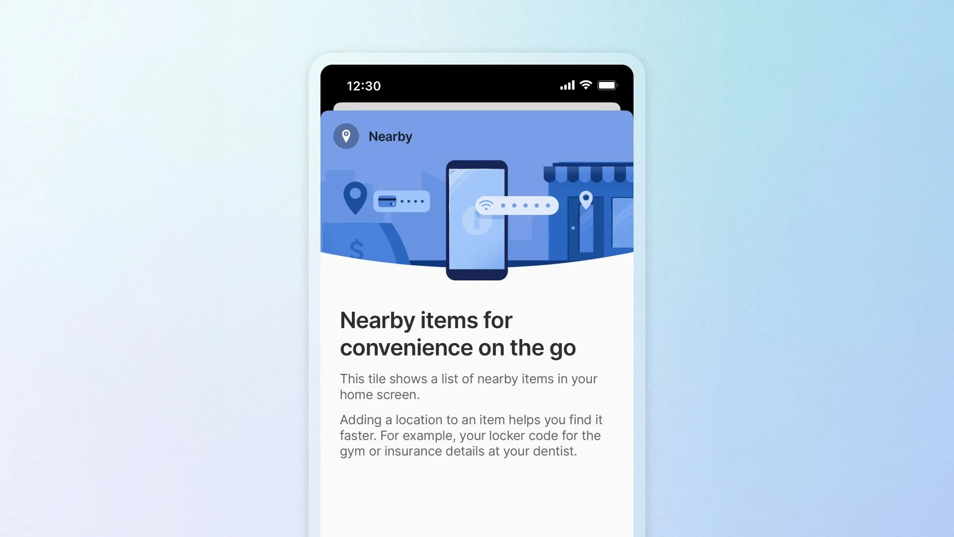 Giao diện tính năng Nearby Items của 1Password