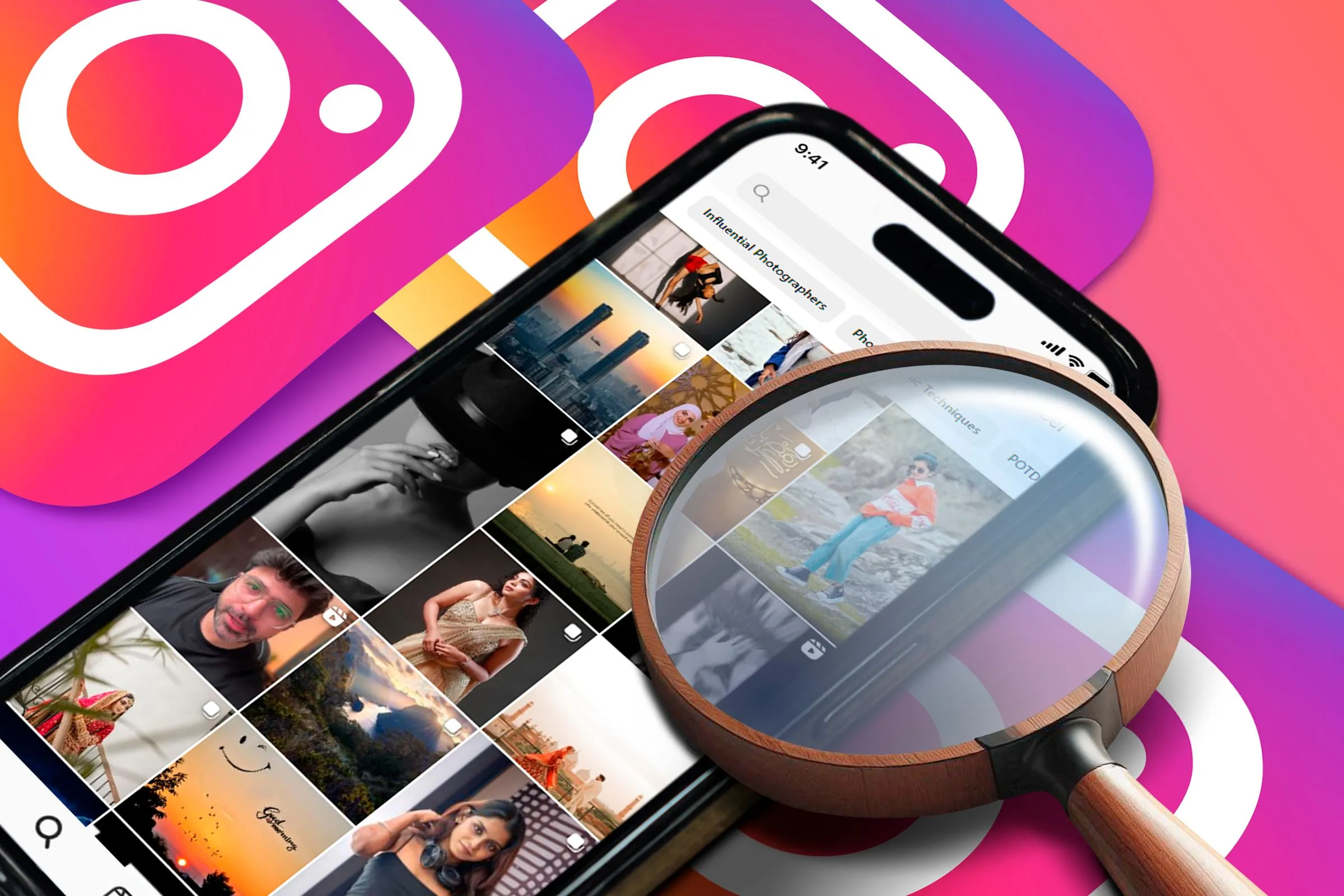 Giao diện trang Khám phá (Explore page) của Instagram trên điện thoại, nhấn mạnh chức năng tìm kiếm cần được cải thiện