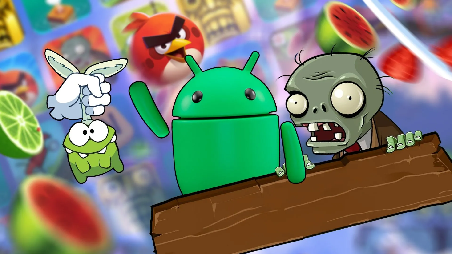 Hình ảnh minh họa các nhân vật game di động nổi tiếng cùng biểu tượng Android