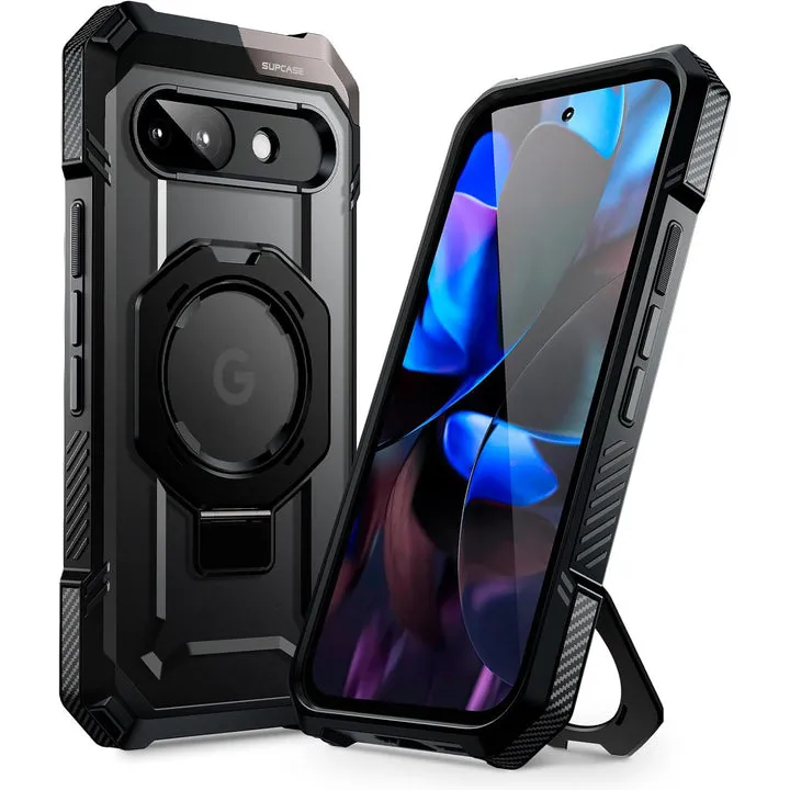 Hình ảnh minh họa ốp lưng Supcase UB Grip cho Pixel 9a với các tính năng nổi bật như vòng từ tính và cạnh chống trượt.