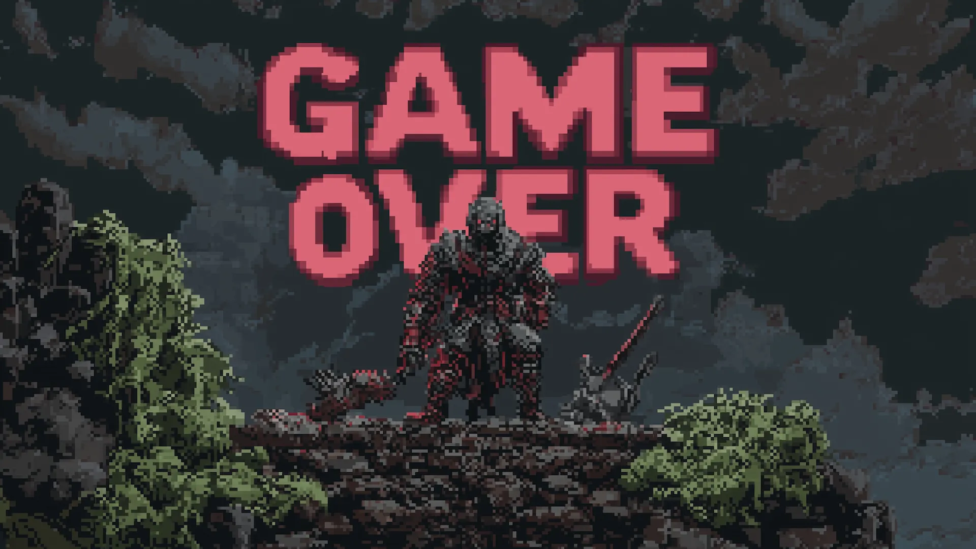 Hình ảnh pixel art mô tả một chiến binh fantasy đã gục ngã, tượng trưng cho cái chết là giới hạn cuối cùng trong các game RPG.
