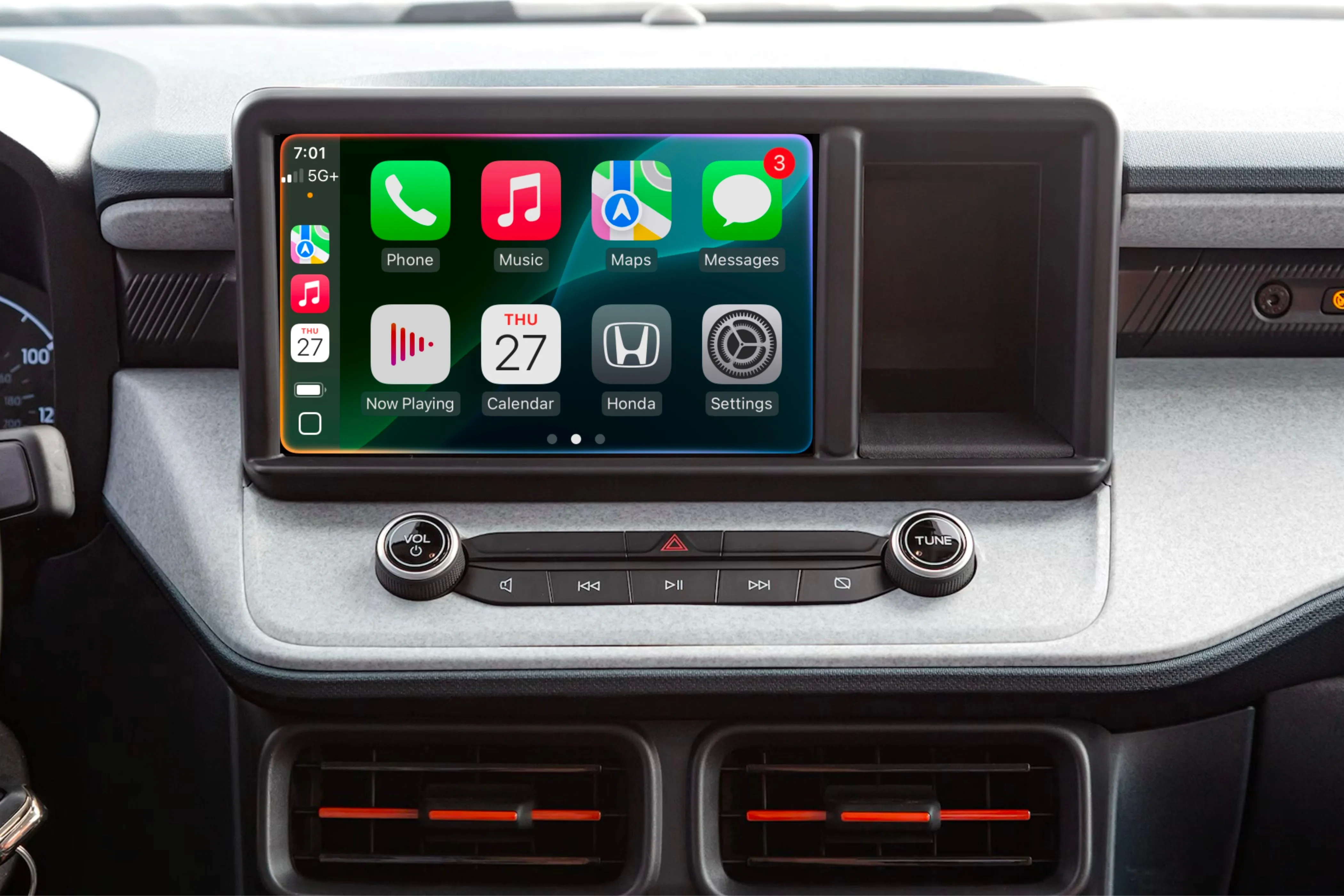 Hoạt ảnh Siri trên CarPlay khi Apple Intelligence được bật, hiển thị viền sáng quanh màn hình