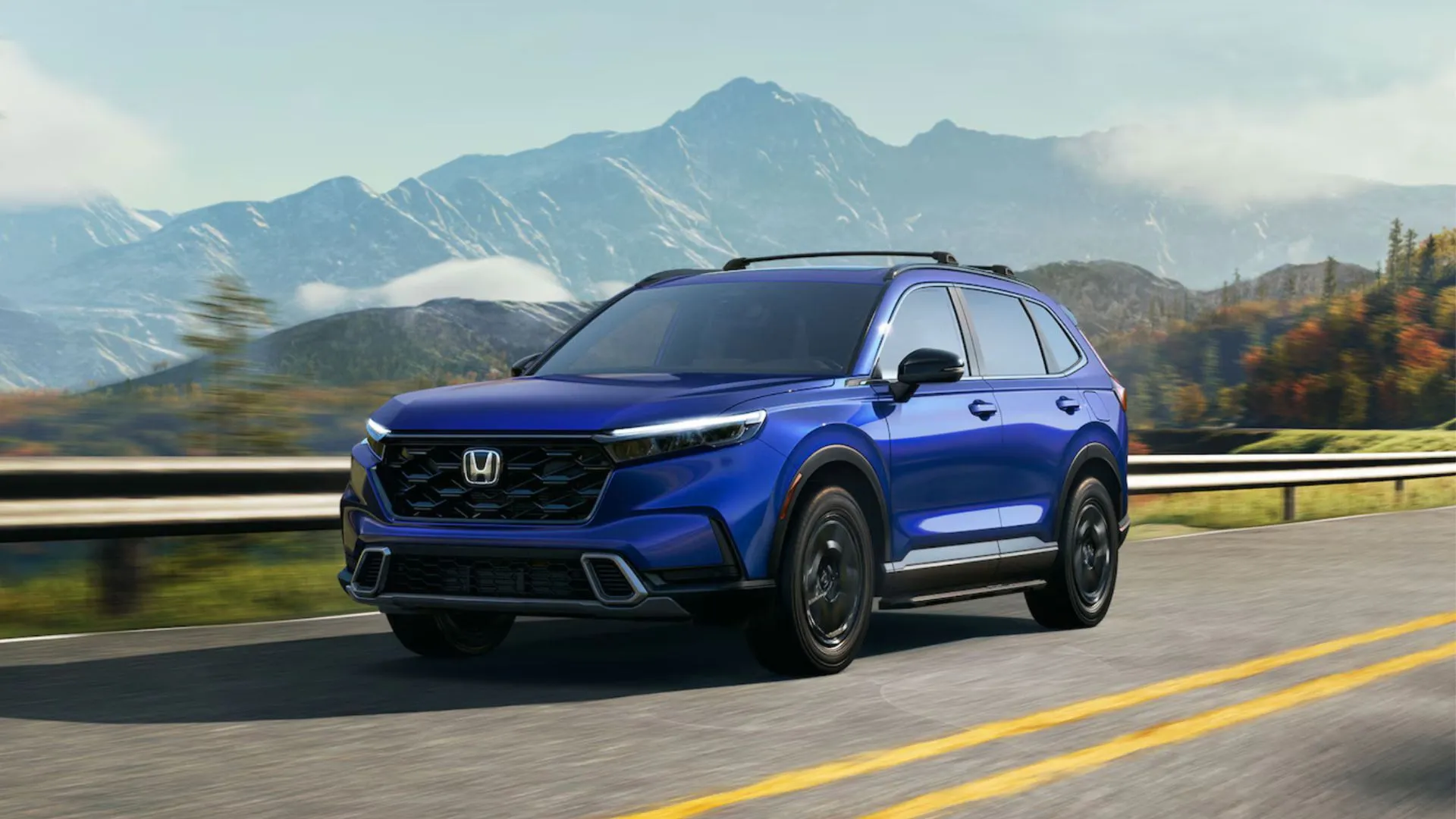 Honda CR-V 2024 màu trắng đang di chuyển năng động, mẫu SUV thế hệ mới với thiết kế hiện đại
