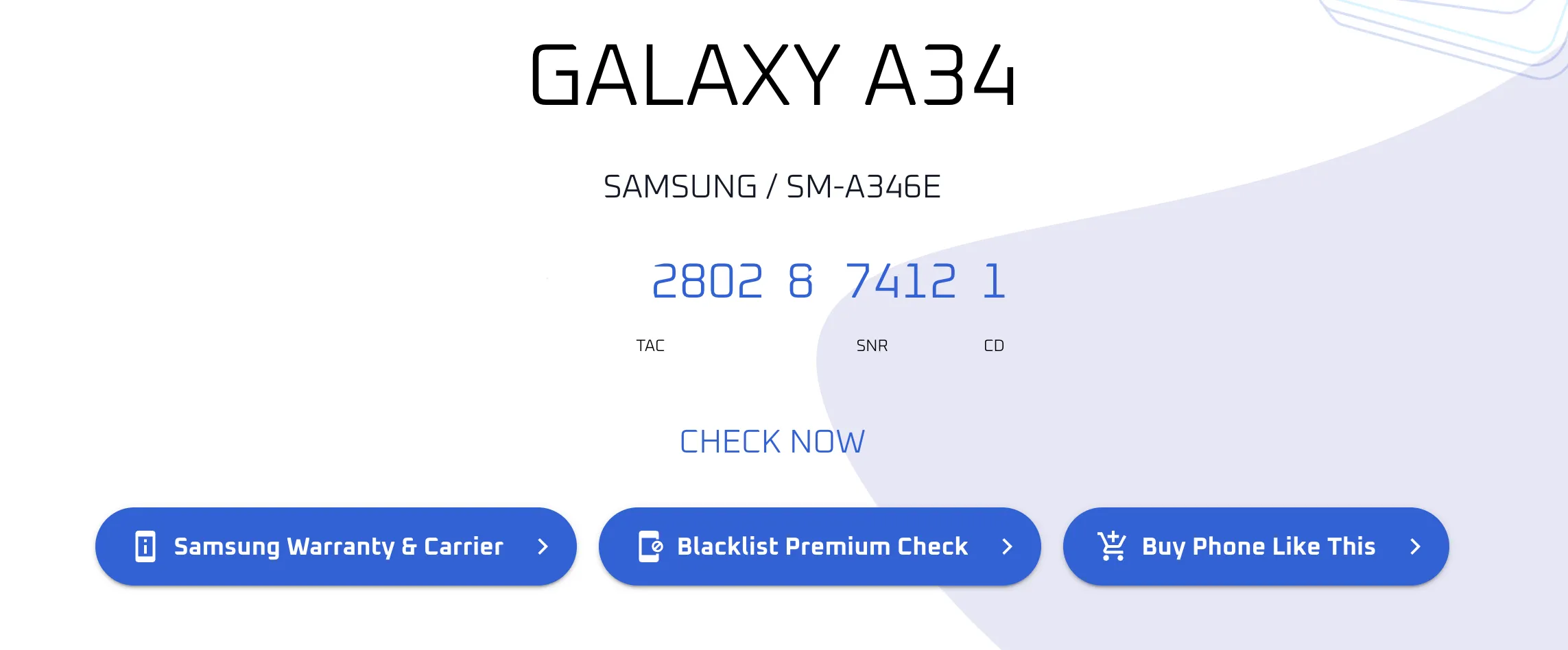 Kết quả kiểm tra số IMEI trên website chuyên dụng hiển thị trạng thái khóa mạng của điện thoại
