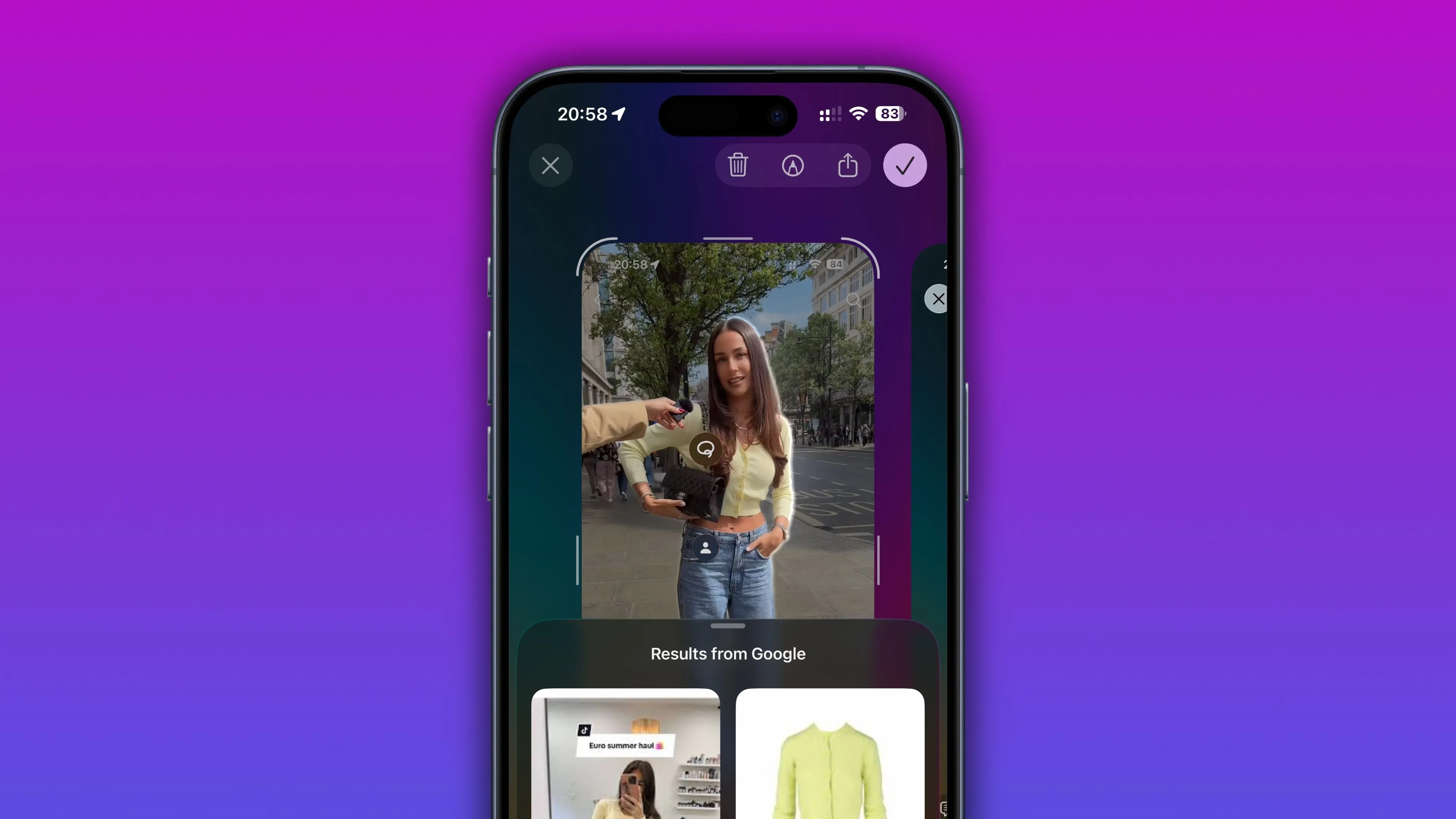 Kết quả tìm kiếm tủ quần áo của Google Image Search thông qua công cụ Trí tuệ Thị giác trên iOS 26.