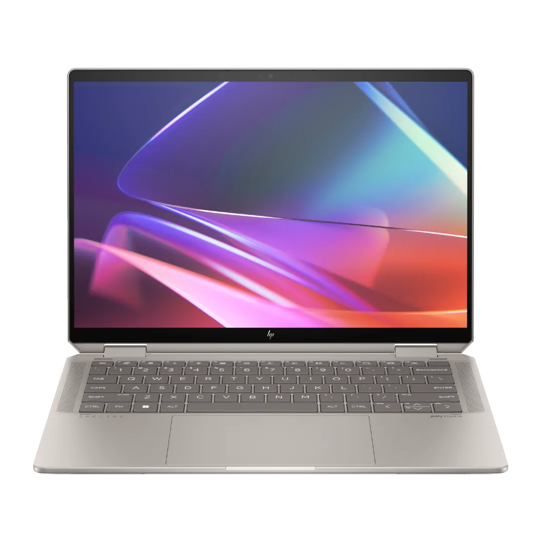 Laptop HP Spectre x360 14 (2024) có thể gập xoay linh hoạt, thể hiện tính năng 2-in-1.