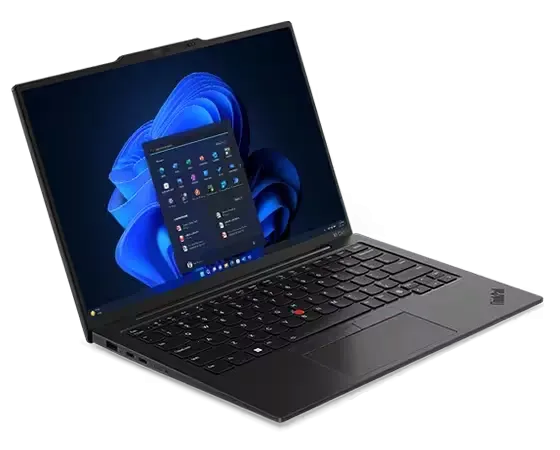 Laptop Lenovo ThinkPad X1 Carbon Gen 12 đang mở màn hình hiển thị giao diện desktop, một mẫu laptop cao cấp thường được ưu đãi khi chọn Linux.