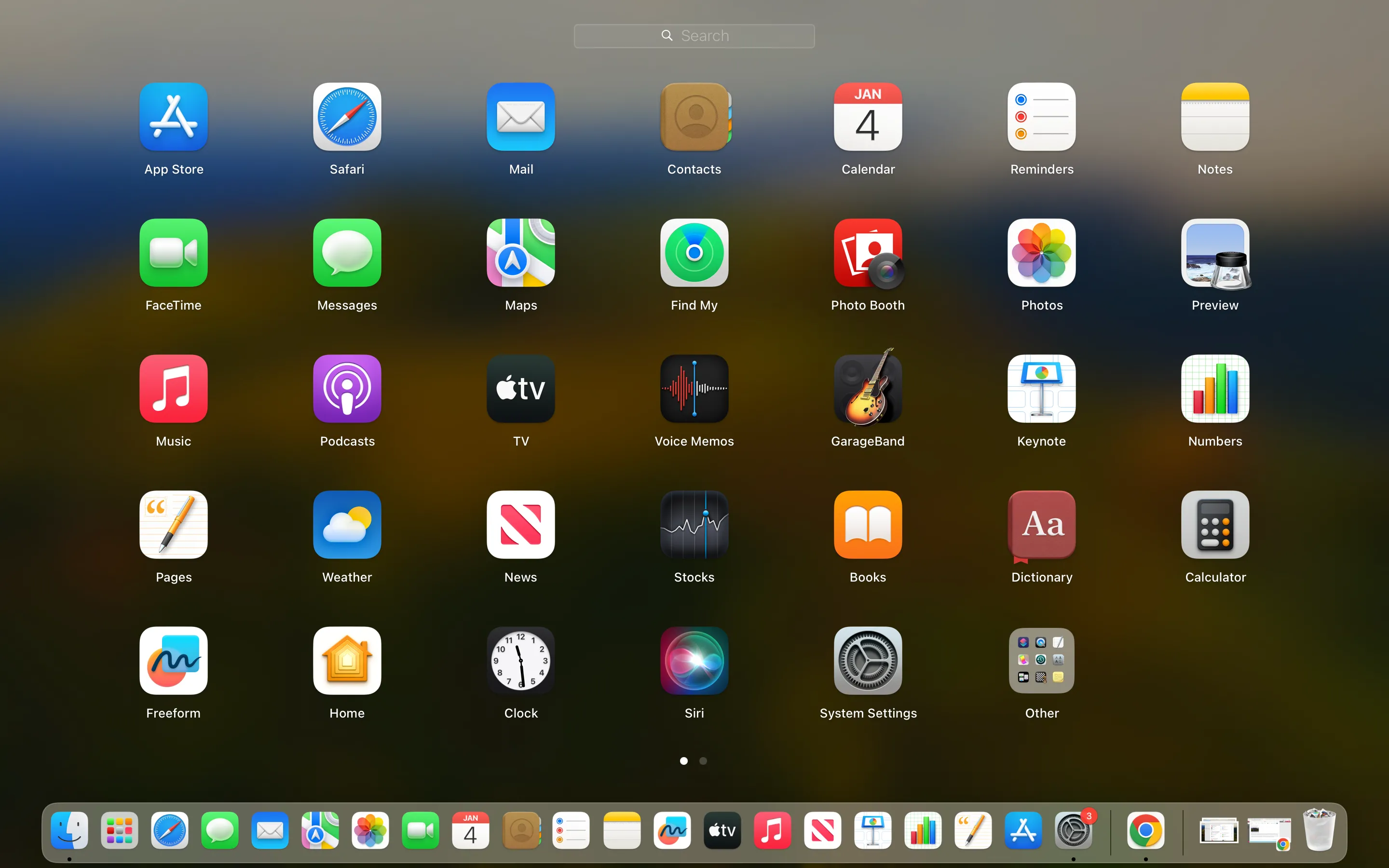Launchpad, trình khởi chạy ứng dụng quen thuộc trên macOS, hiển thị các icon ứng dụng.