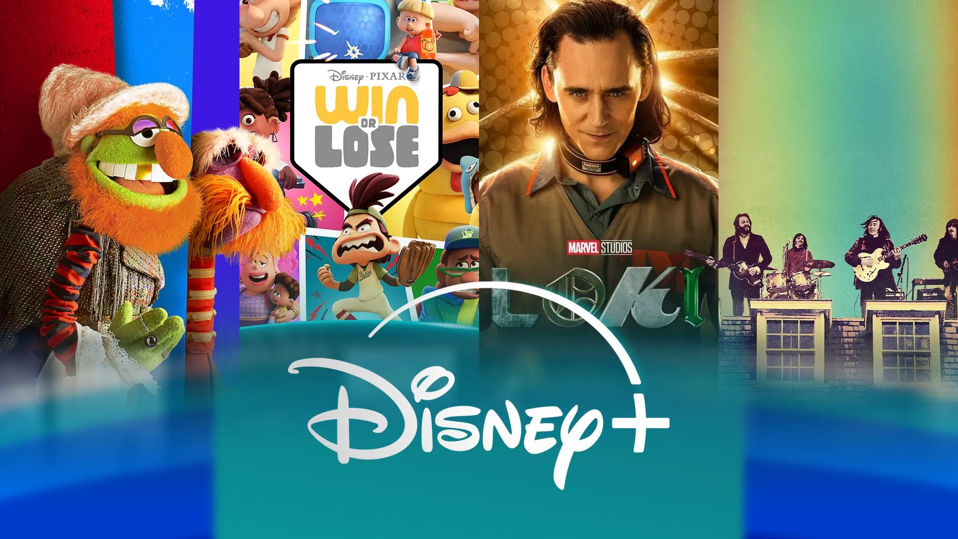 Logo Disney Plus kết hợp với hình ảnh các chương trình nổi tiếng từ Disney ở phía sau, minh họa kho nội dung phong phú trên dịch vụ